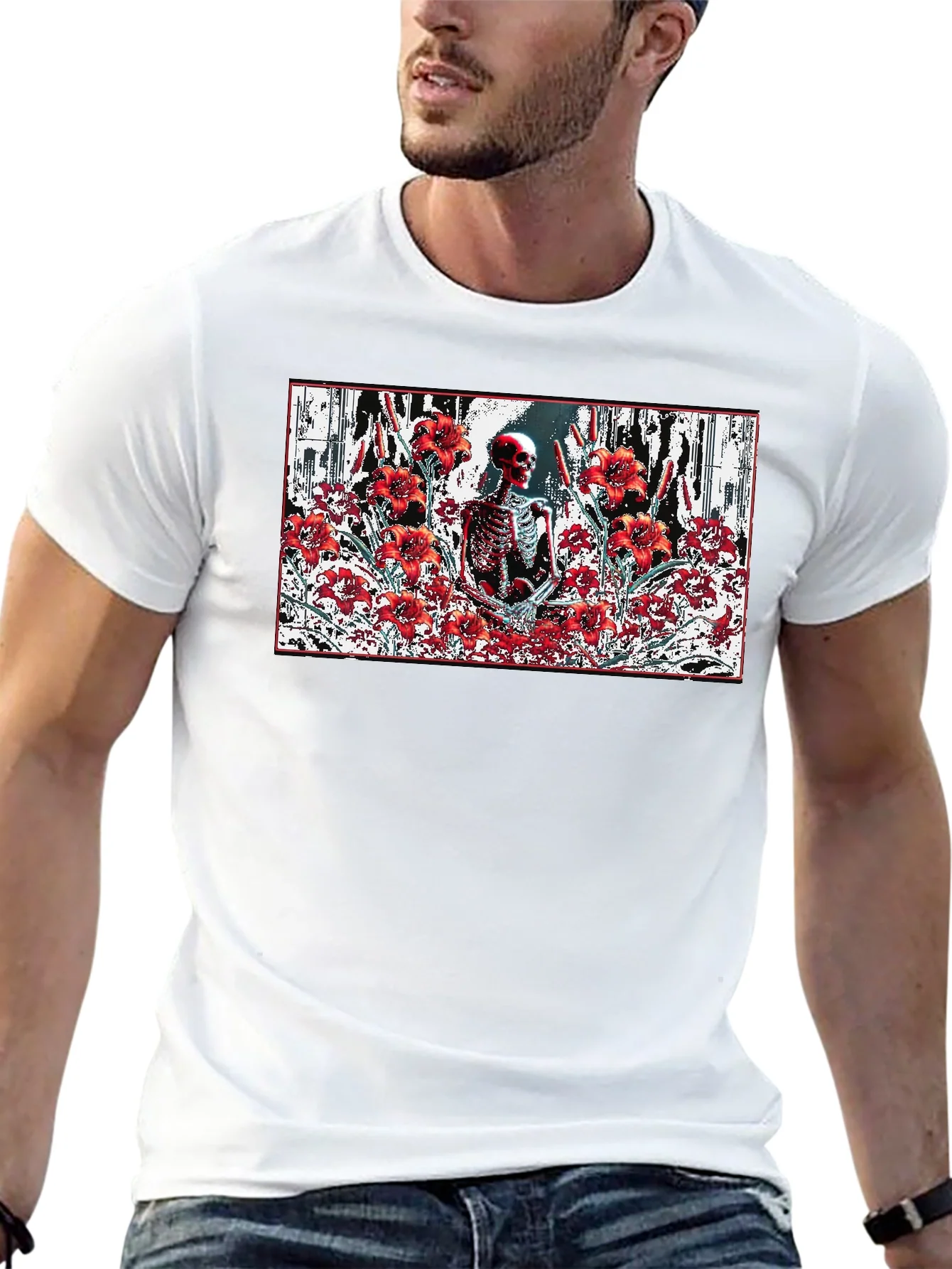 Skeleton in Floral T-Shirt - Gothic Style