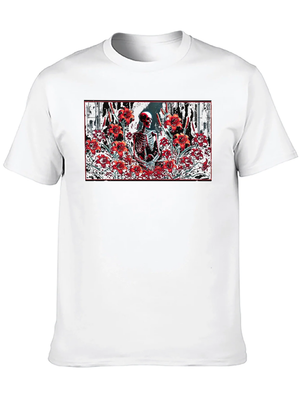 Skeleton in Floral T-Shirt - Gothic Style