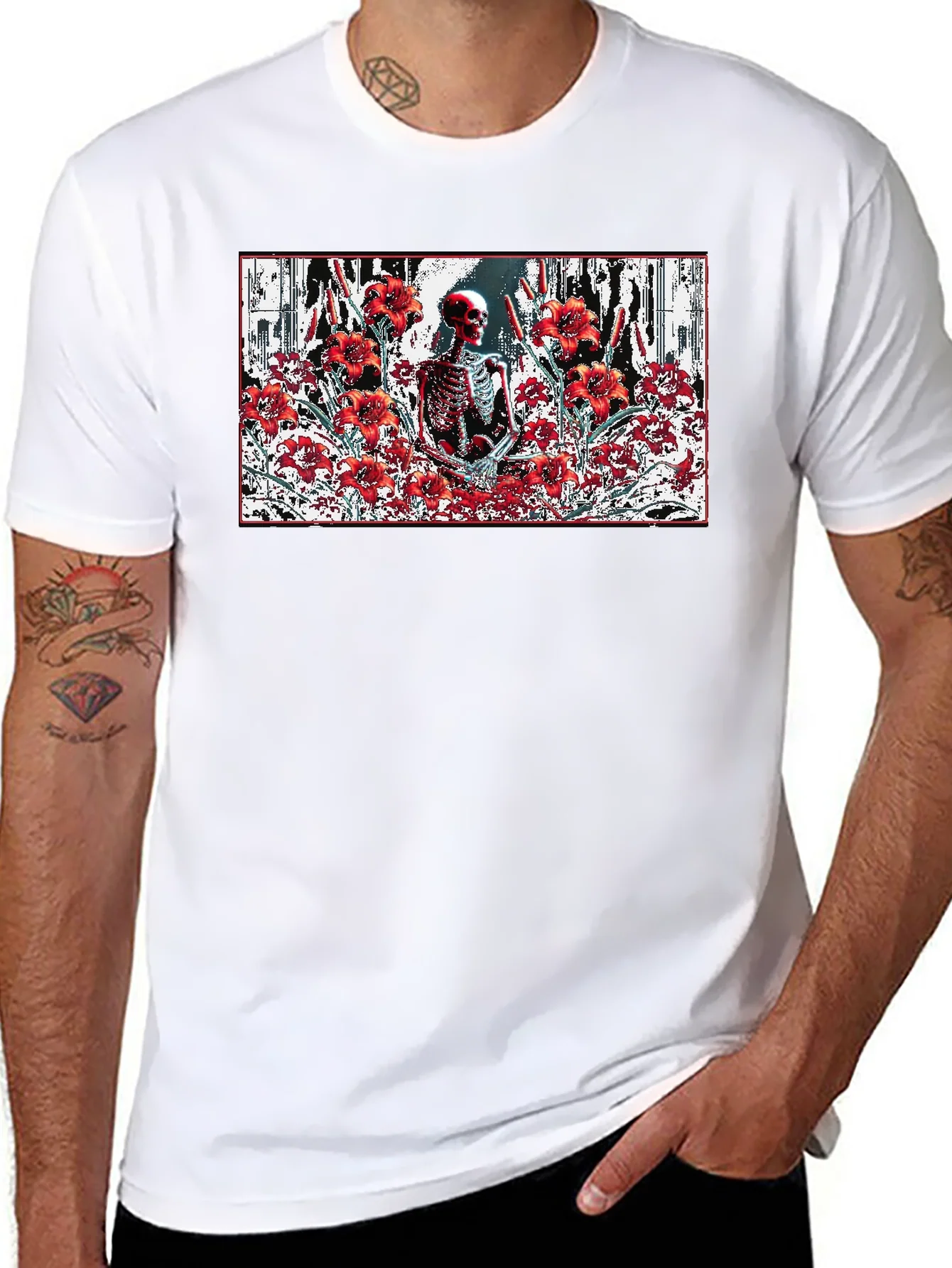 Skeleton in Floral T-Shirt - Gothic Style