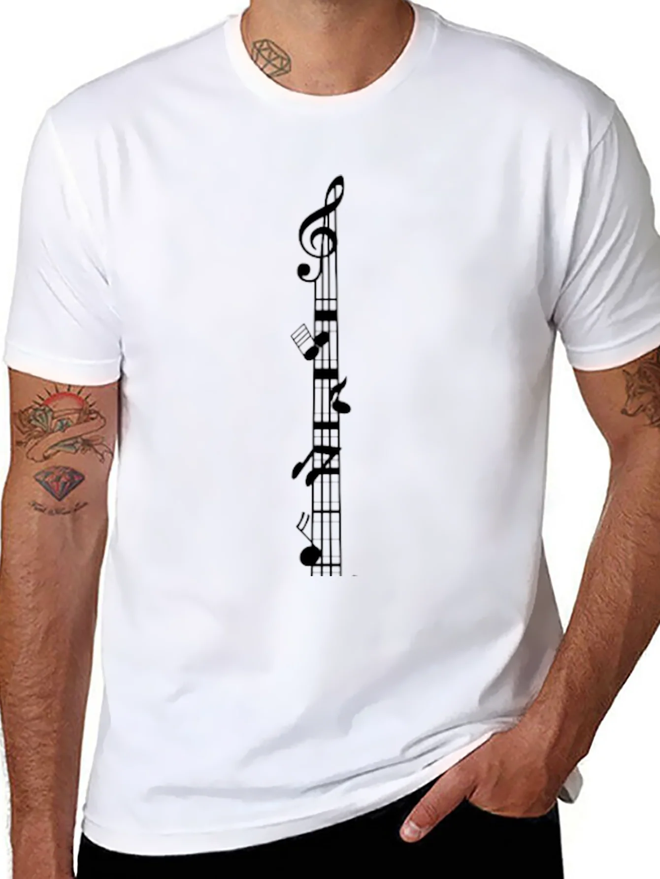 Musical Note Staff Black T-Shirt