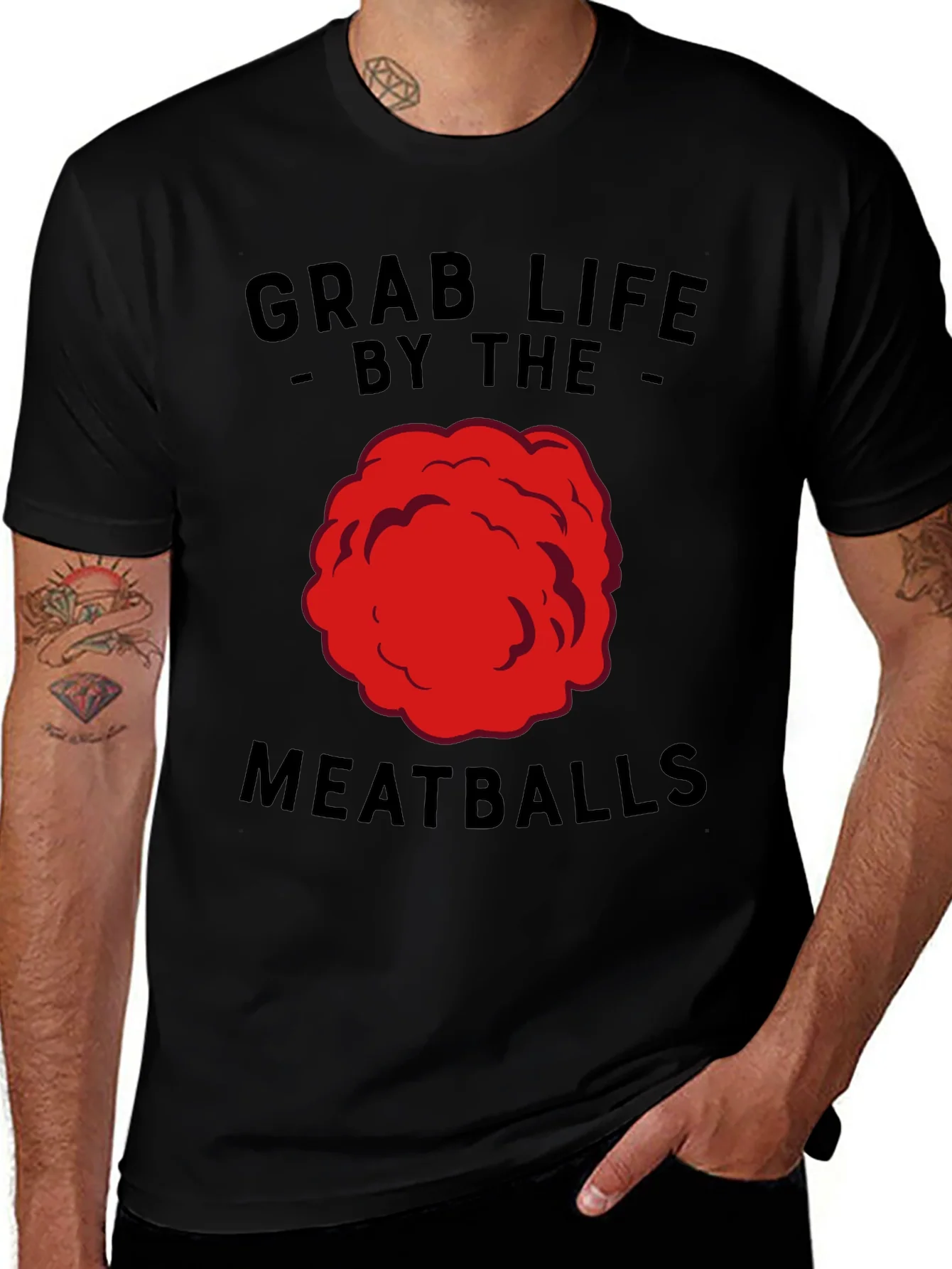Grab Life By The Meatballs Funny T-Shirt