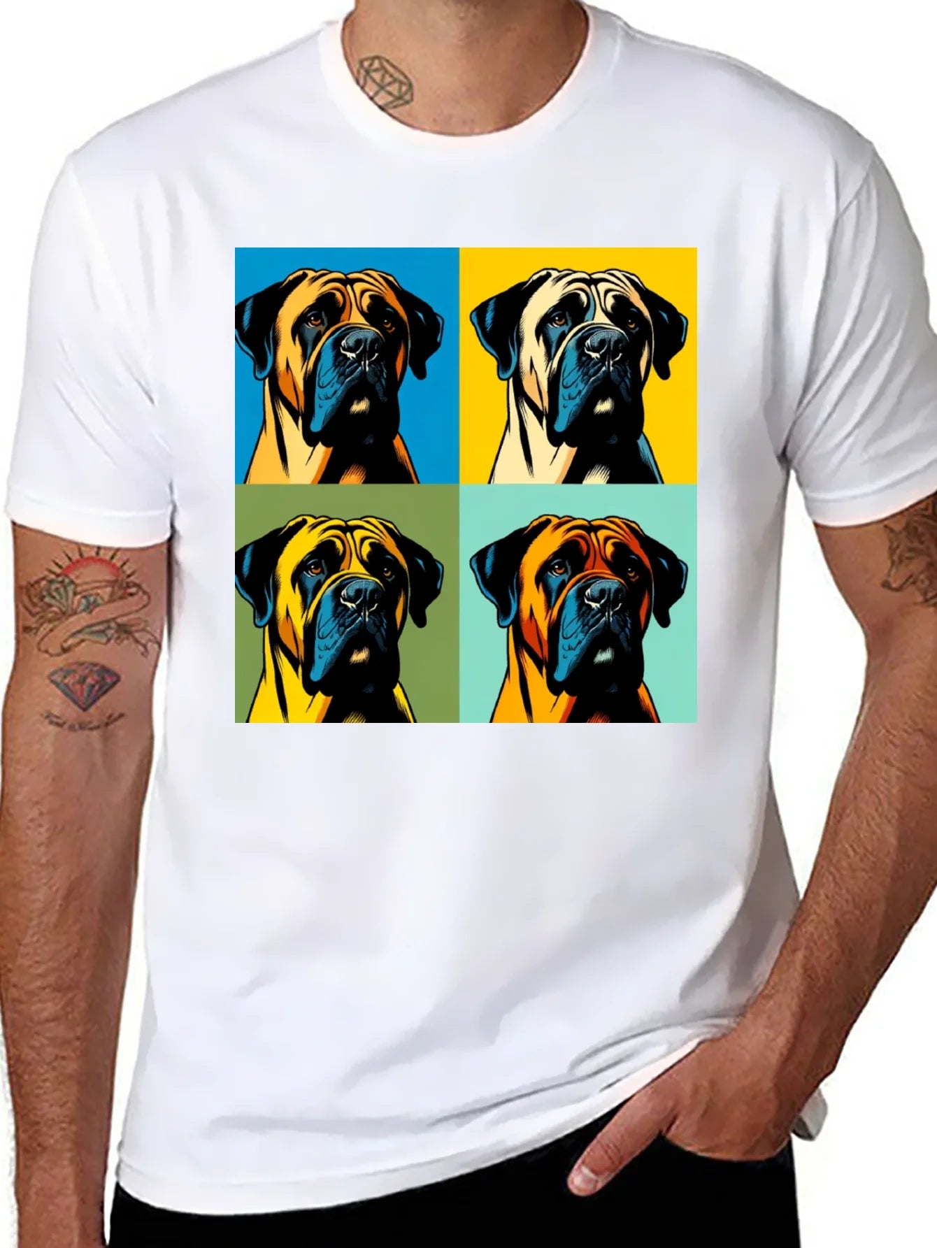 Pop Art Dog Graphic T-Shirt - Unique Boxer Tee