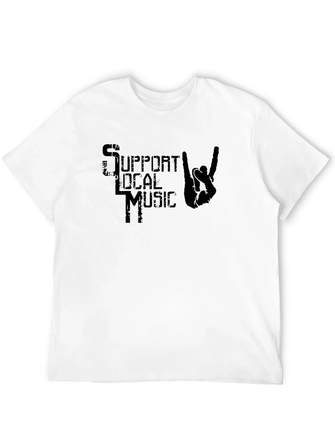 Support Local Music T-Shirt Rock On Hand Sign Black Tee