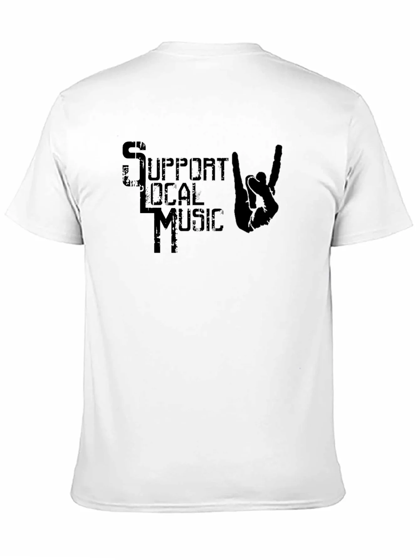 Support Local Music T-Shirt Rock On Hand Sign Black Tee