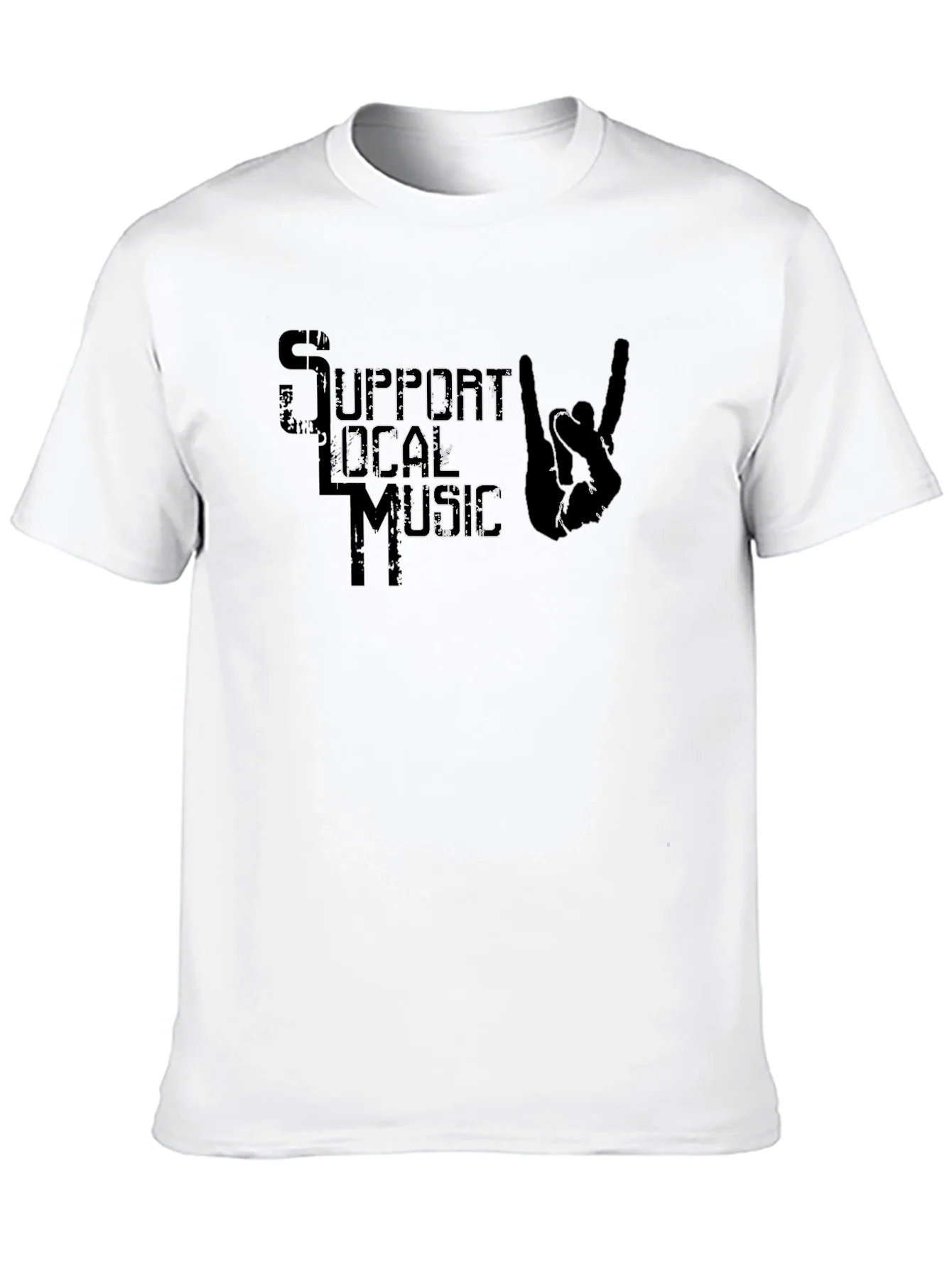 Support Local Music T-Shirt Rock On Hand Sign Black Tee