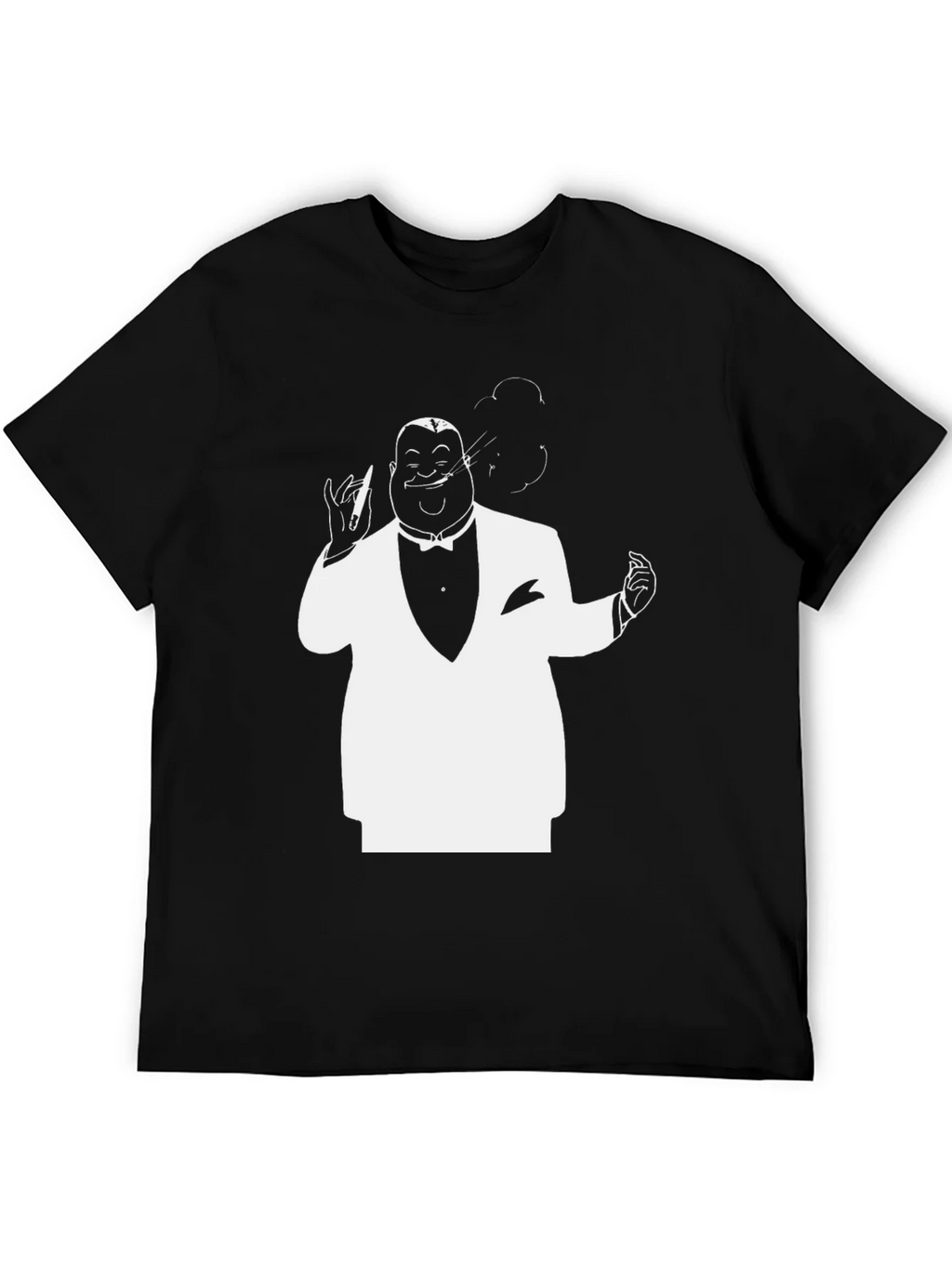 Black T-Shirt with White Tuxedo Man Design