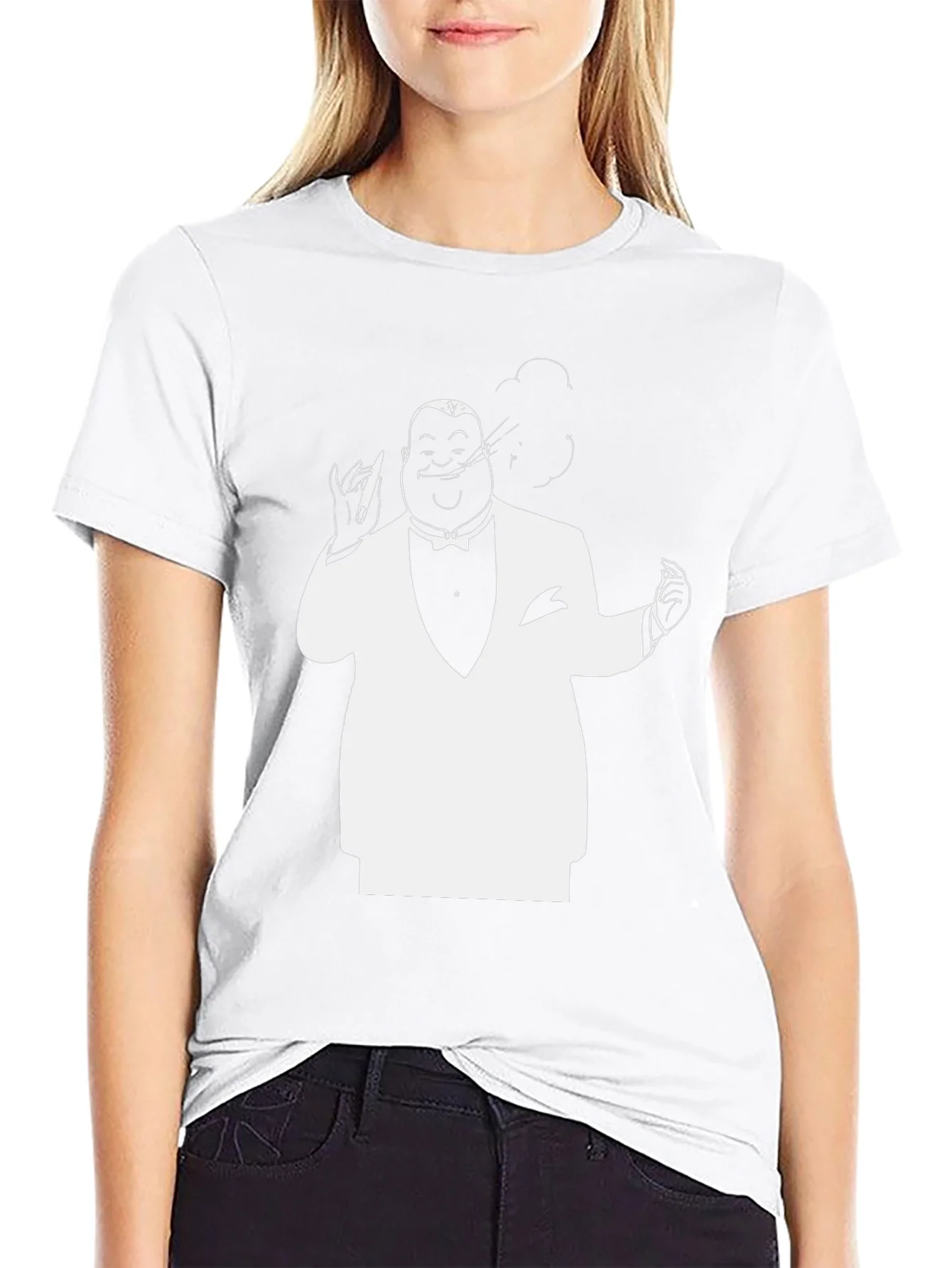 Black T-Shirt with White Tuxedo Man Design