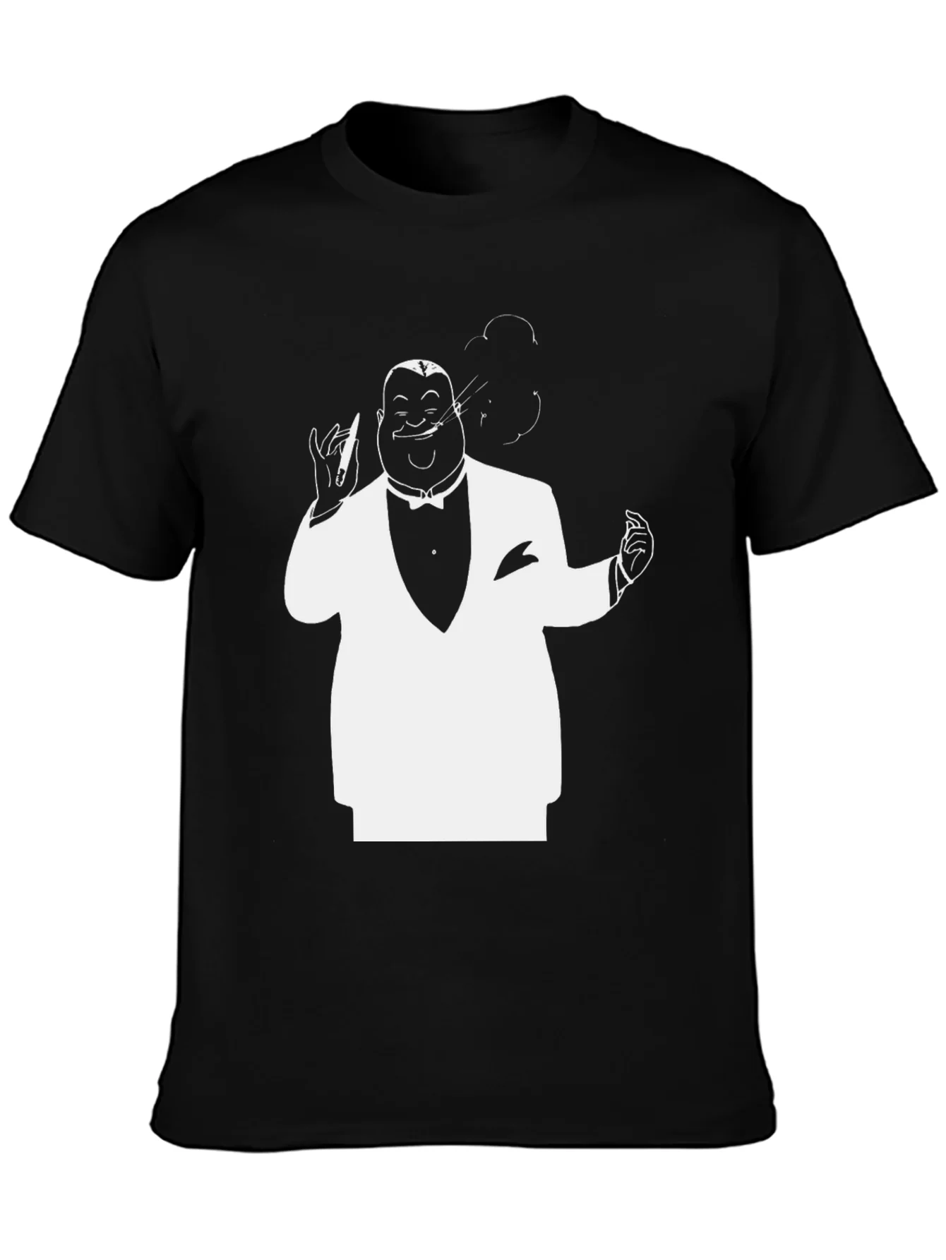 Black T-Shirt with White Tuxedo Man Design