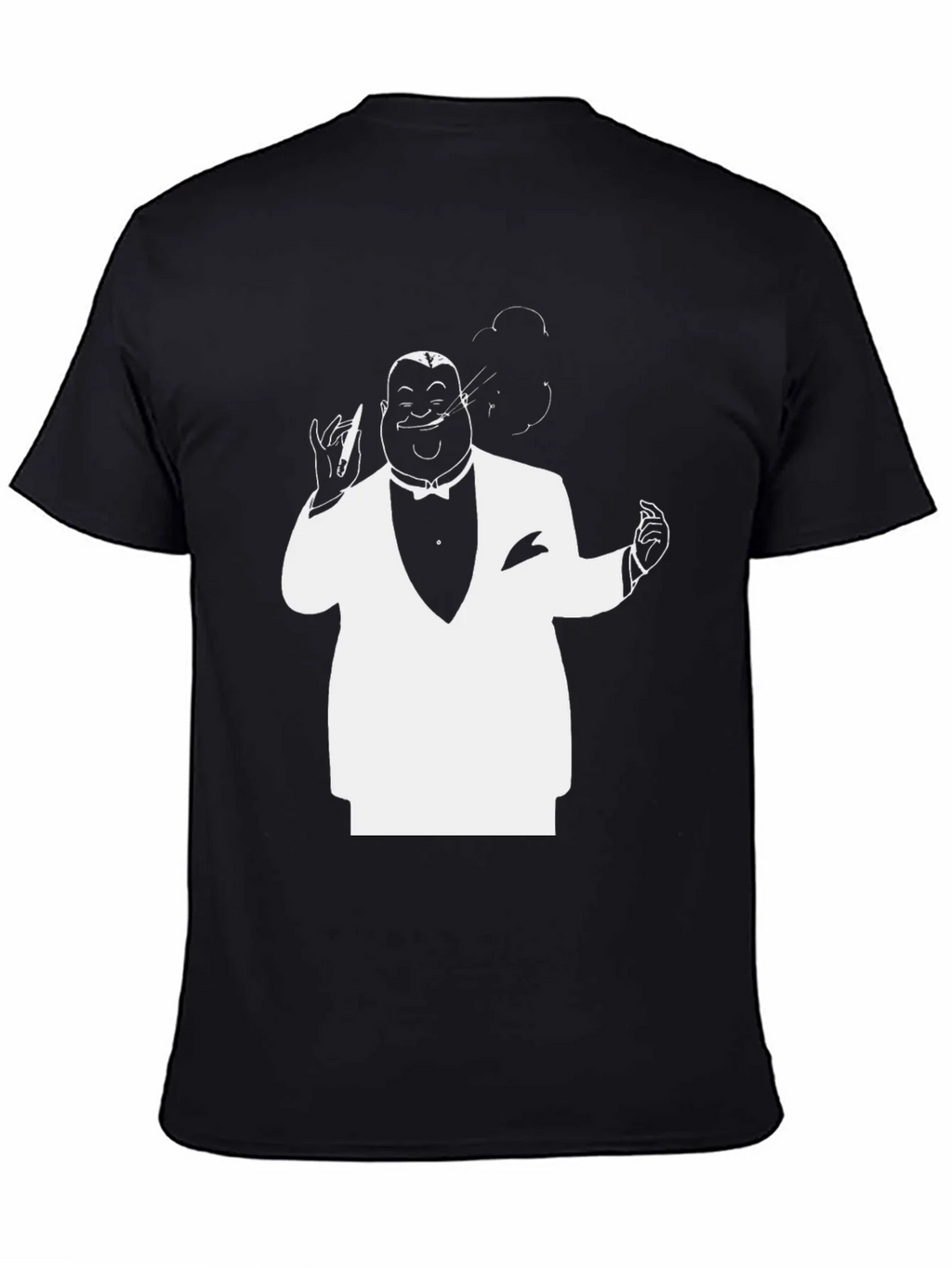 Black T-Shirt with White Tuxedo Man Design