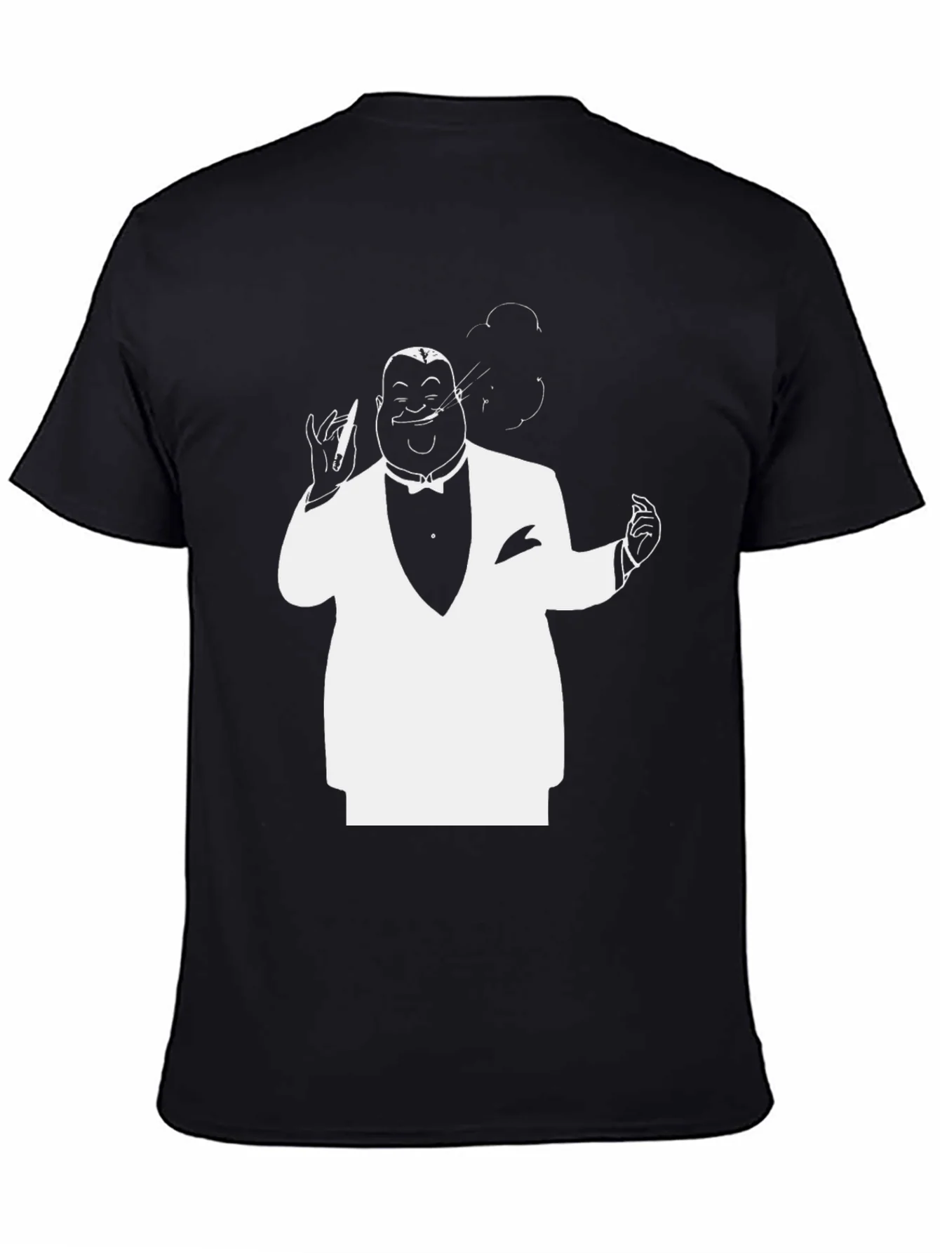 Black T-Shirt with White Tuxedo Man Design