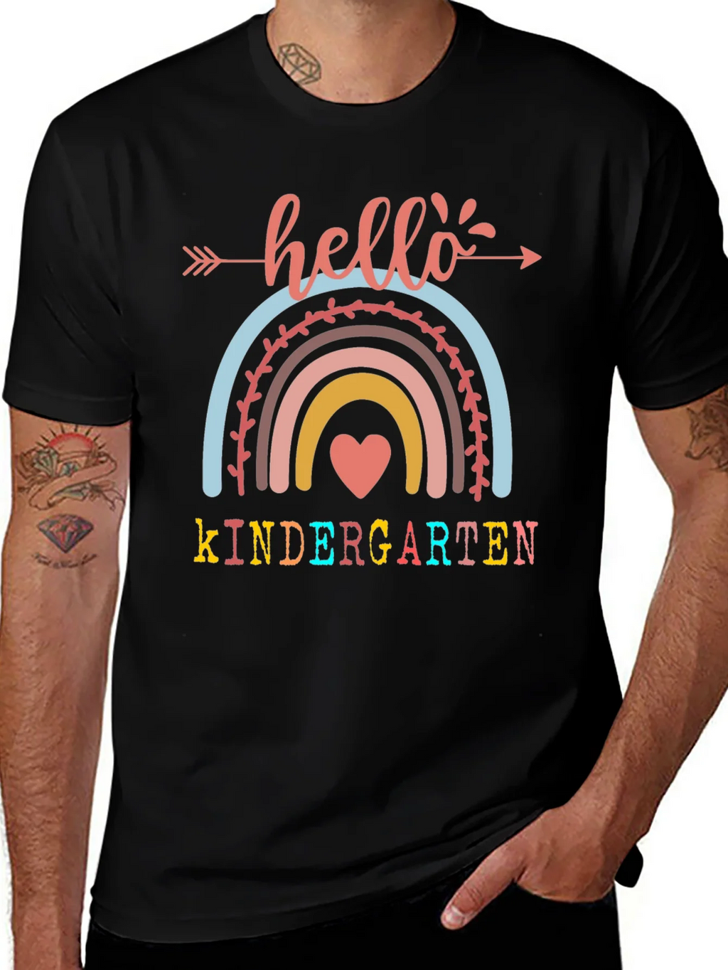 Hello Kindergarten Teacher Shirt Cute Rainbow Tee