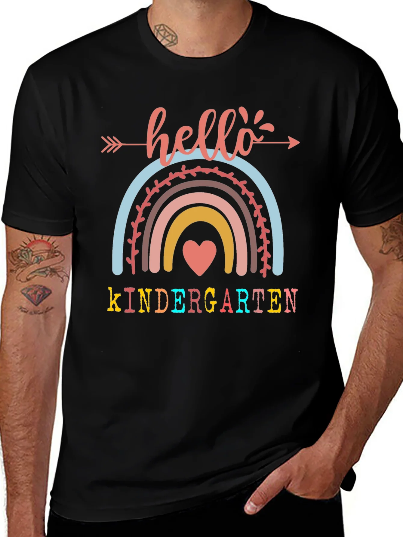Hello Kindergarten Teacher Shirt Cute Rainbow Tee