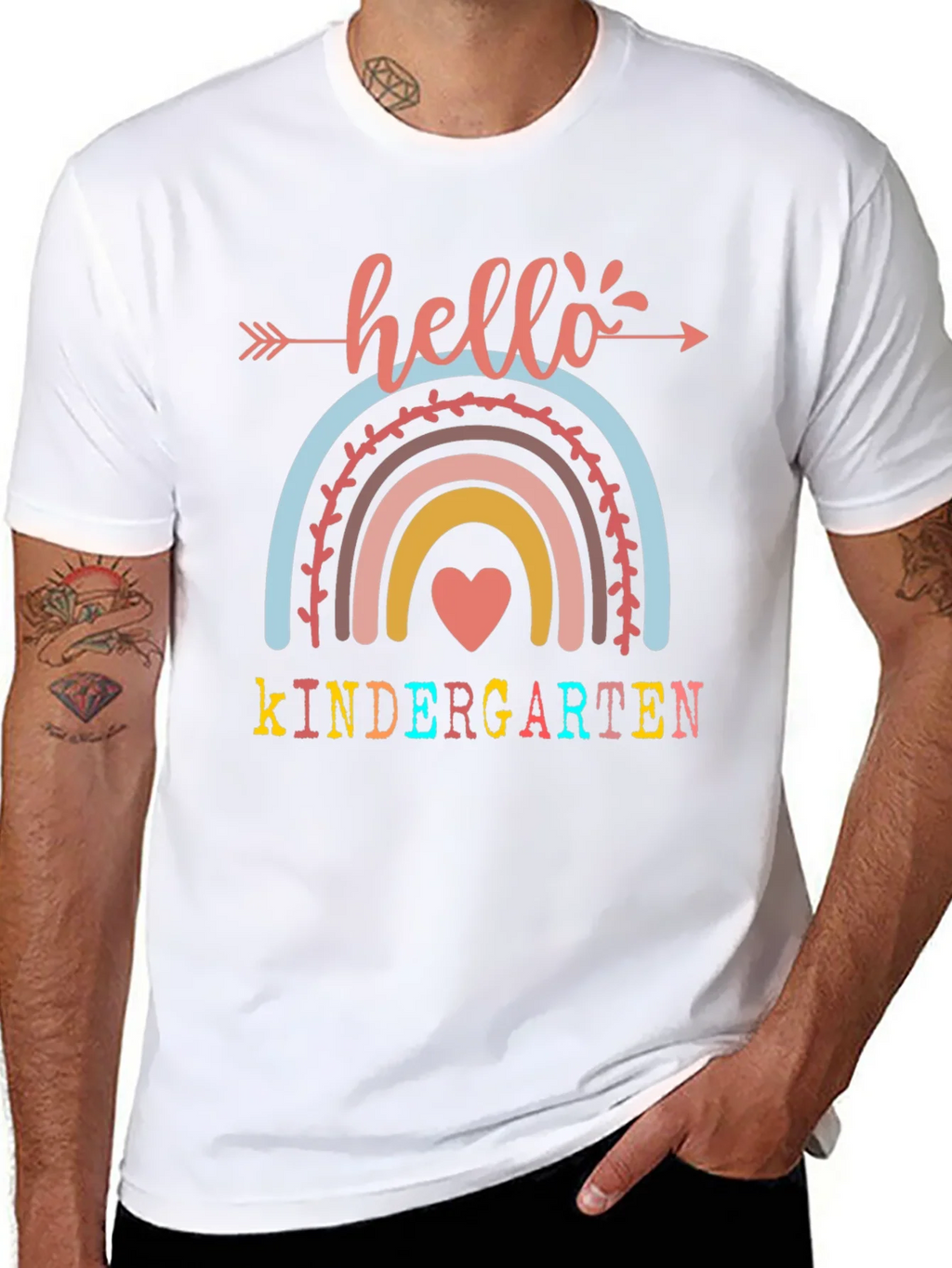 Hello Kindergarten Teacher Shirt Cute Rainbow Tee