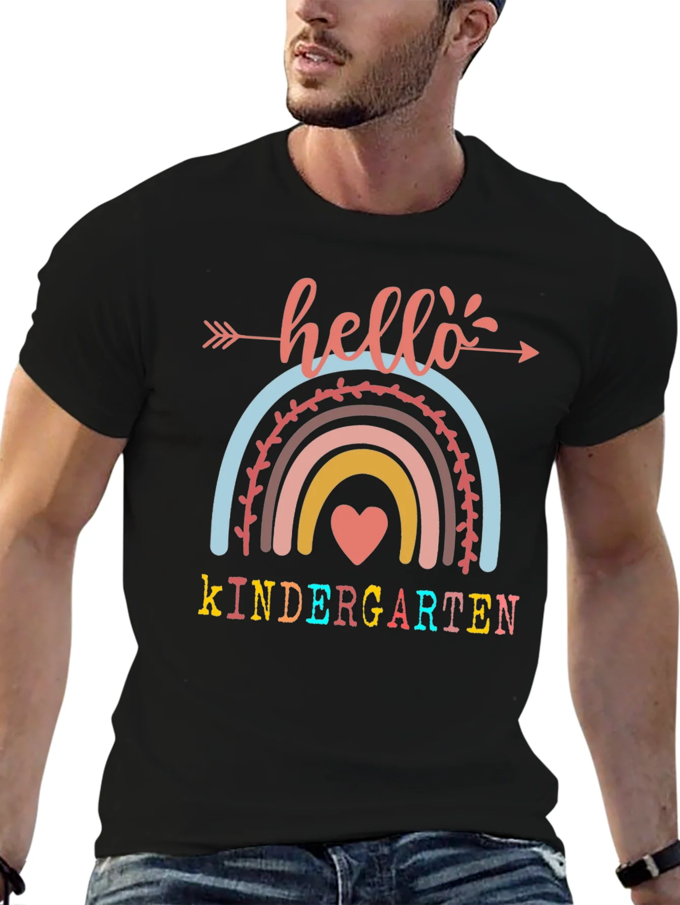 Hello Kindergarten Teacher Shirt Cute Rainbow Tee