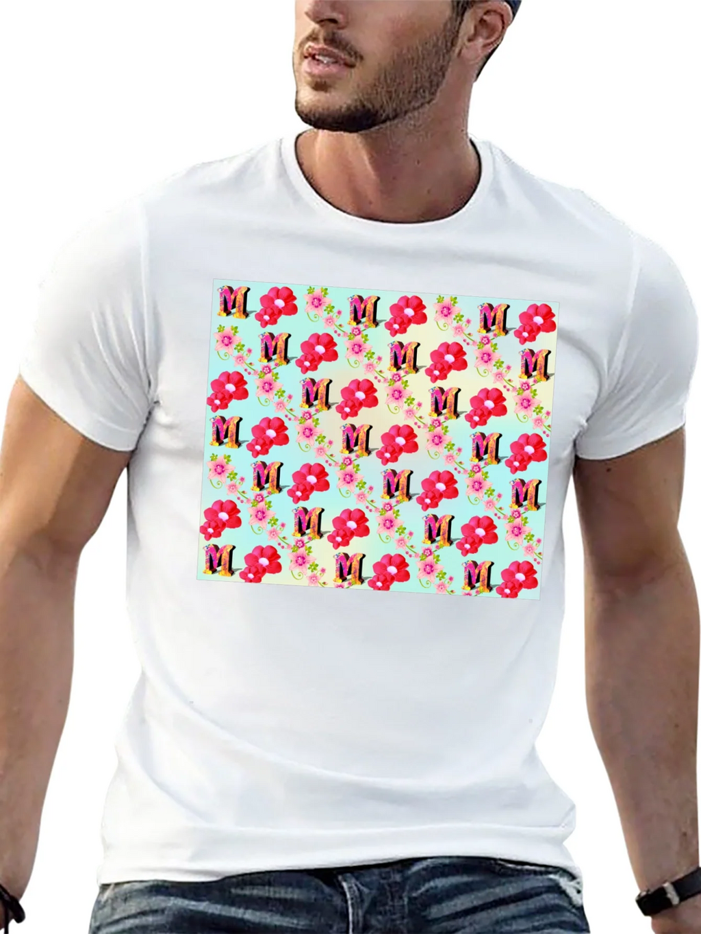 Floral M Patterned Black T-Shirt