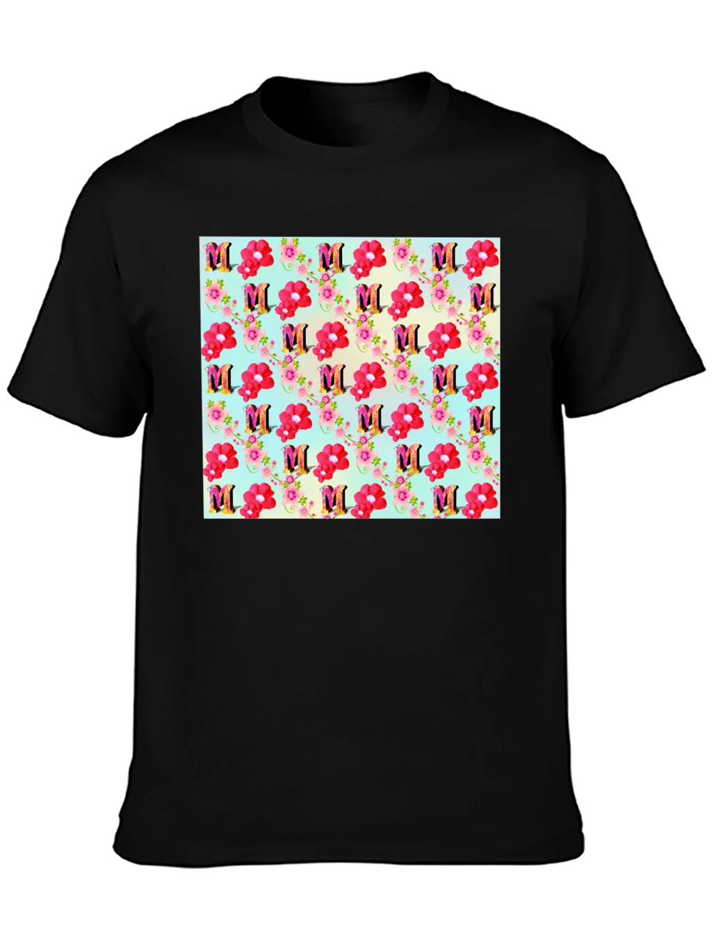Floral M Patterned Black T-Shirt