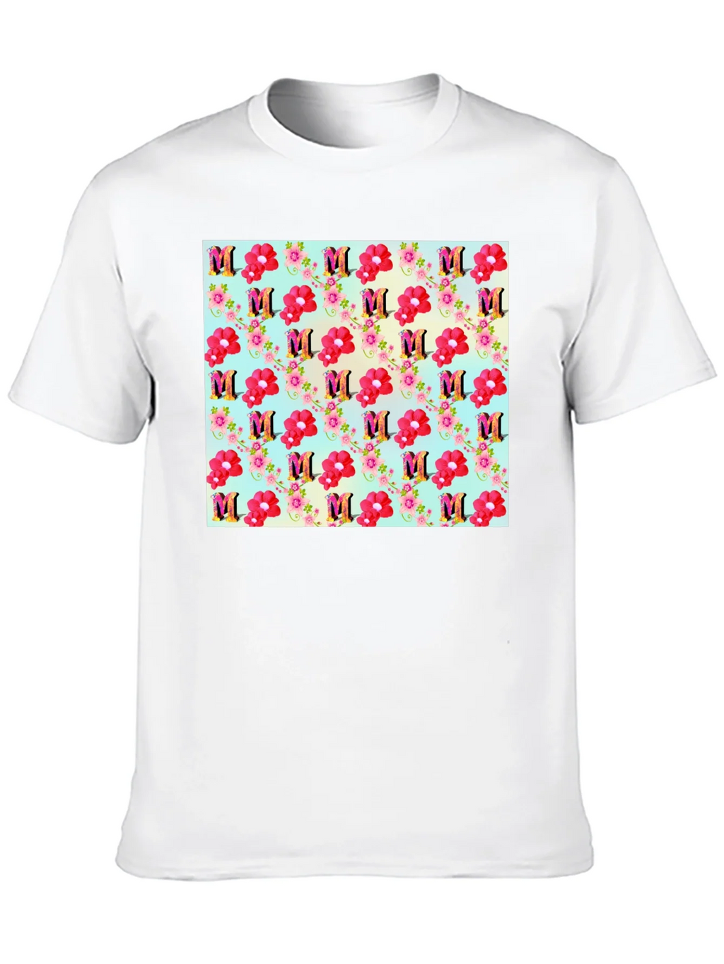 Floral M Patterned Black T-Shirt