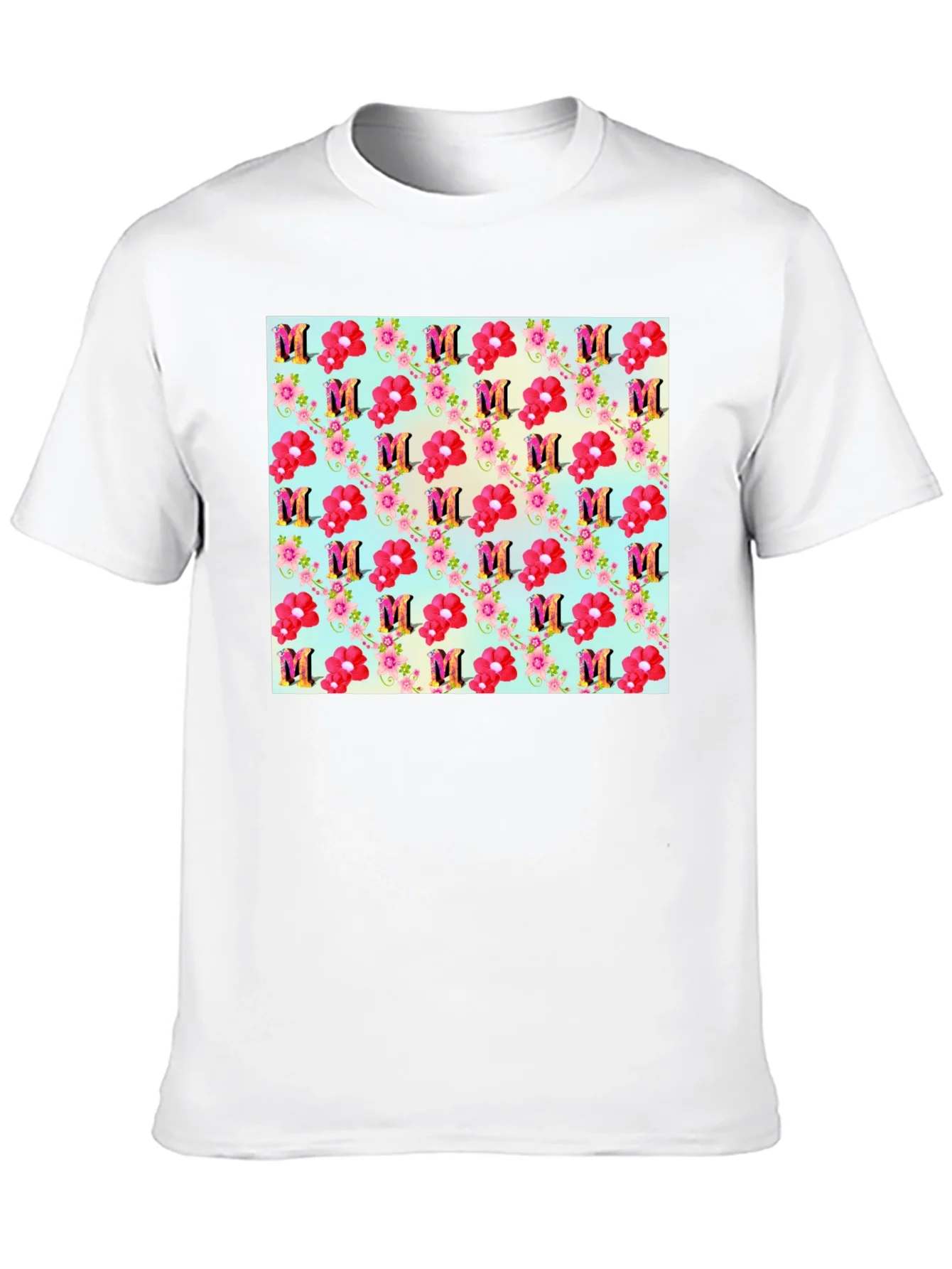 Floral M Patterned Black T-Shirt
