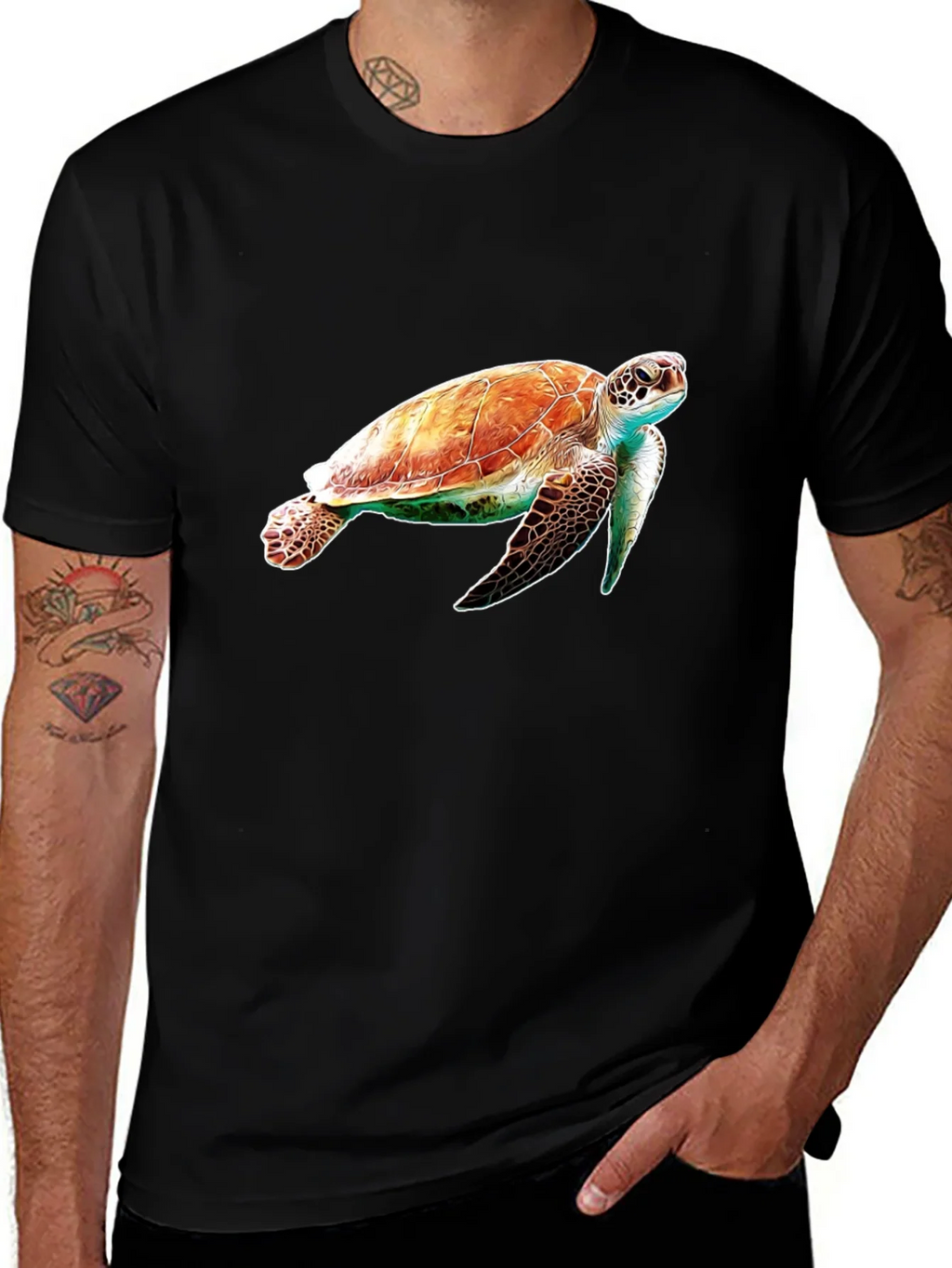 Sea Turtle Graphic Tee - Black Cotton Comfort