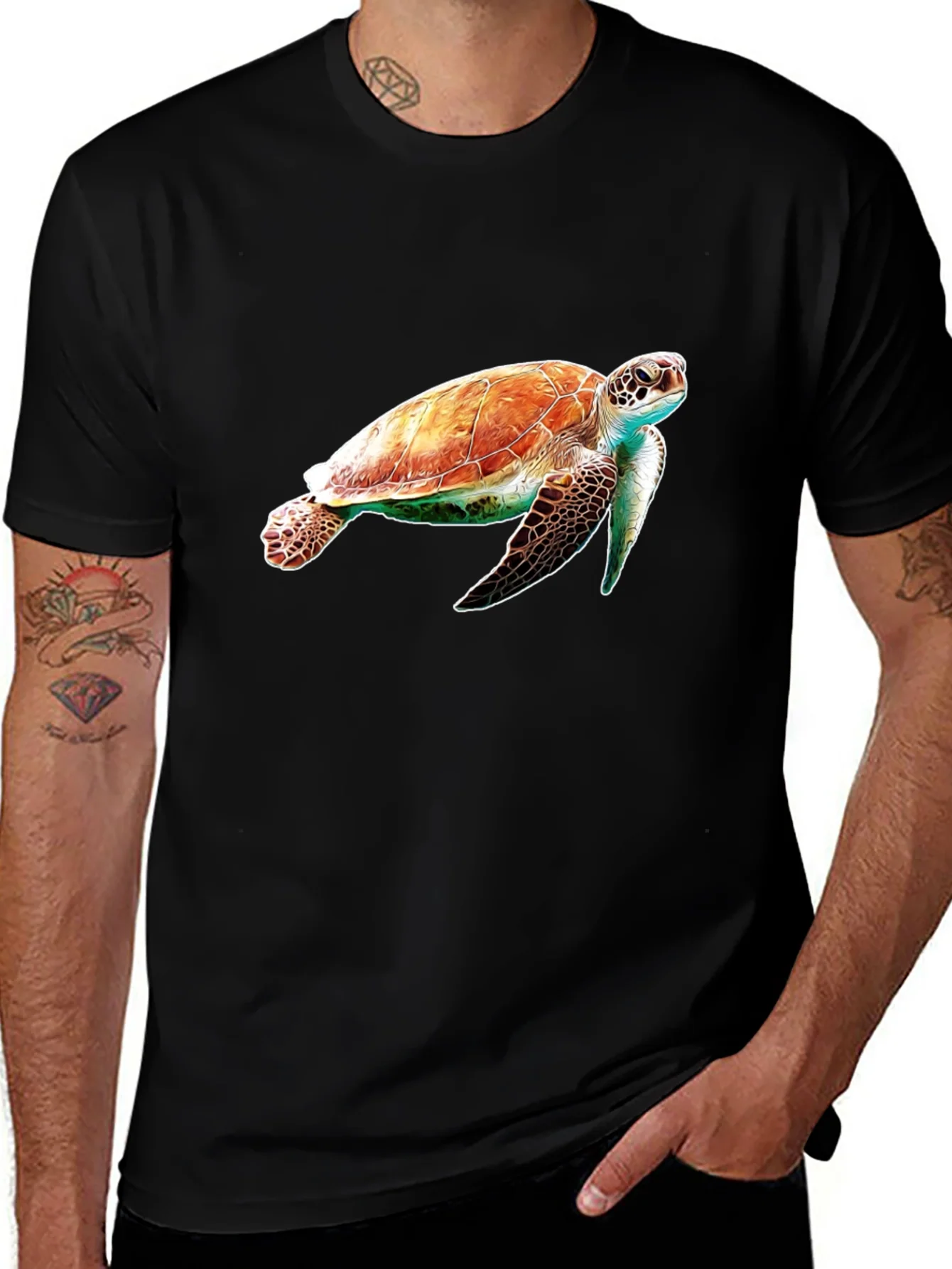 Sea Turtle Graphic Tee - Black Cotton Comfort