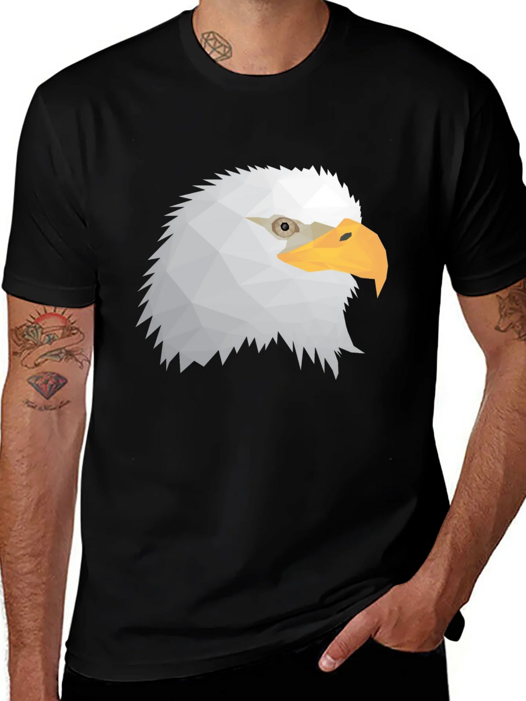 Geometric Eagle Head Graphic Tee - Black