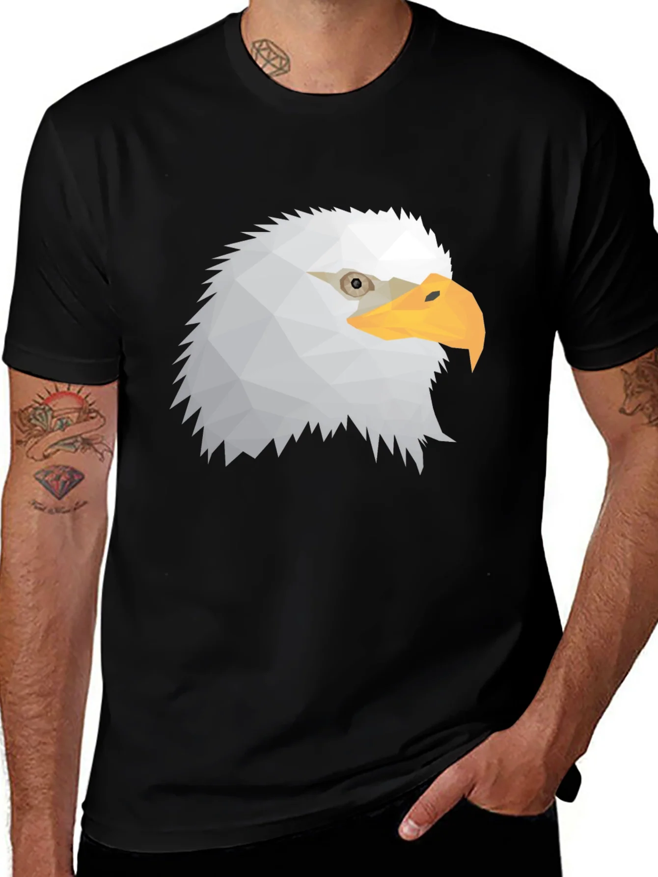 Geometric Eagle Head Graphic Tee - Black