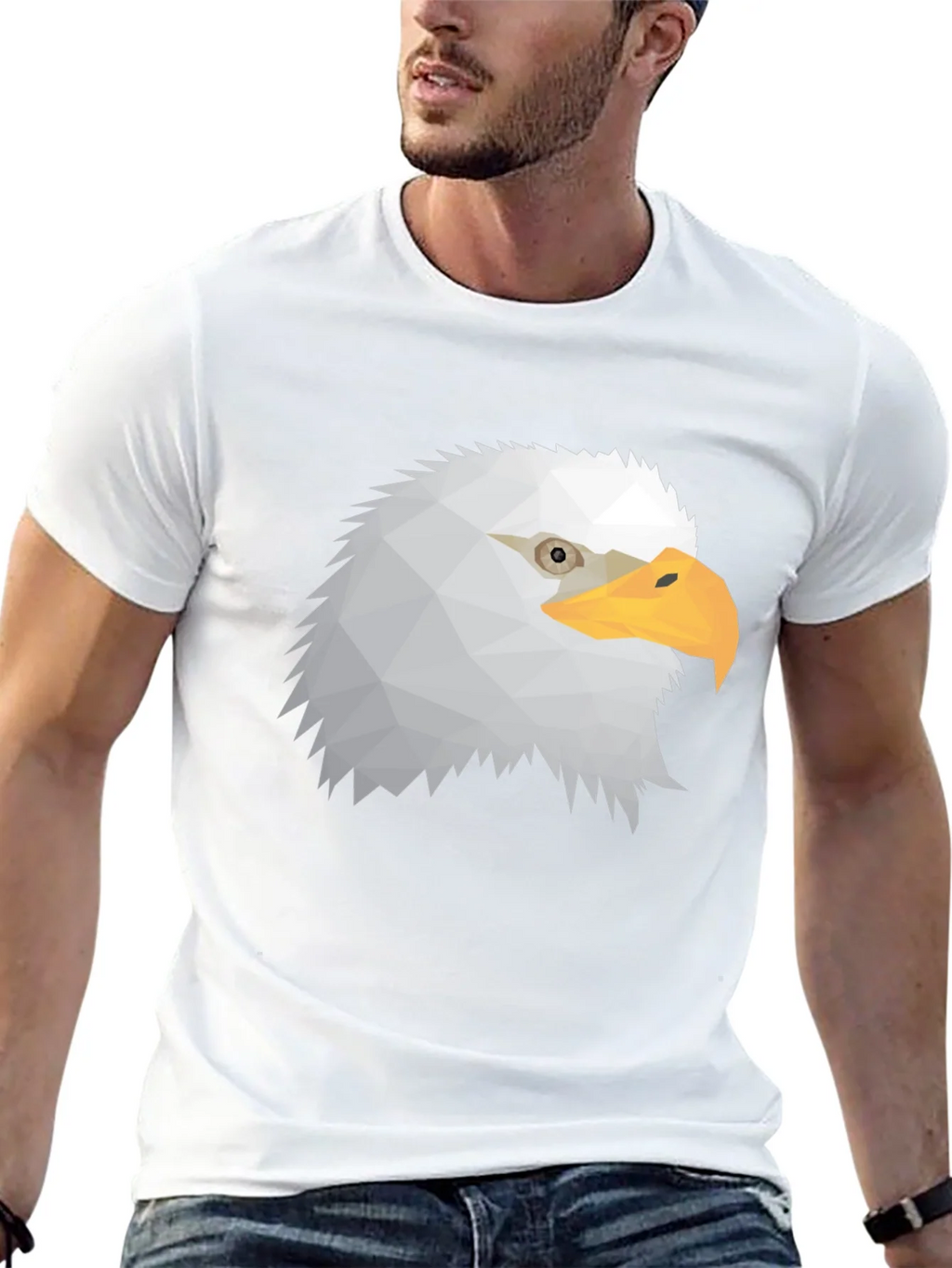 Geometric Eagle Head Graphic Tee - Black
