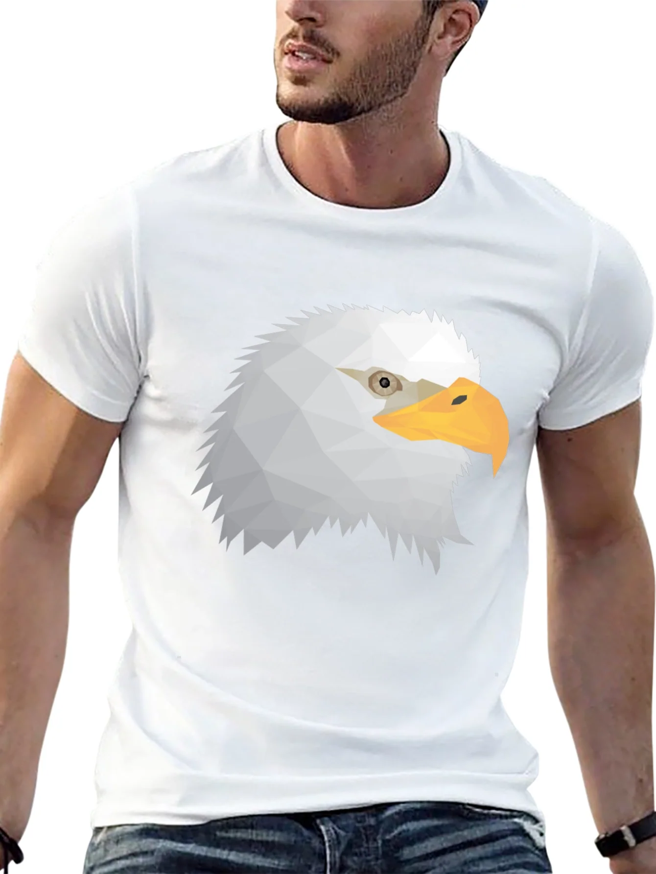 Geometric Eagle Head Graphic Tee - Black