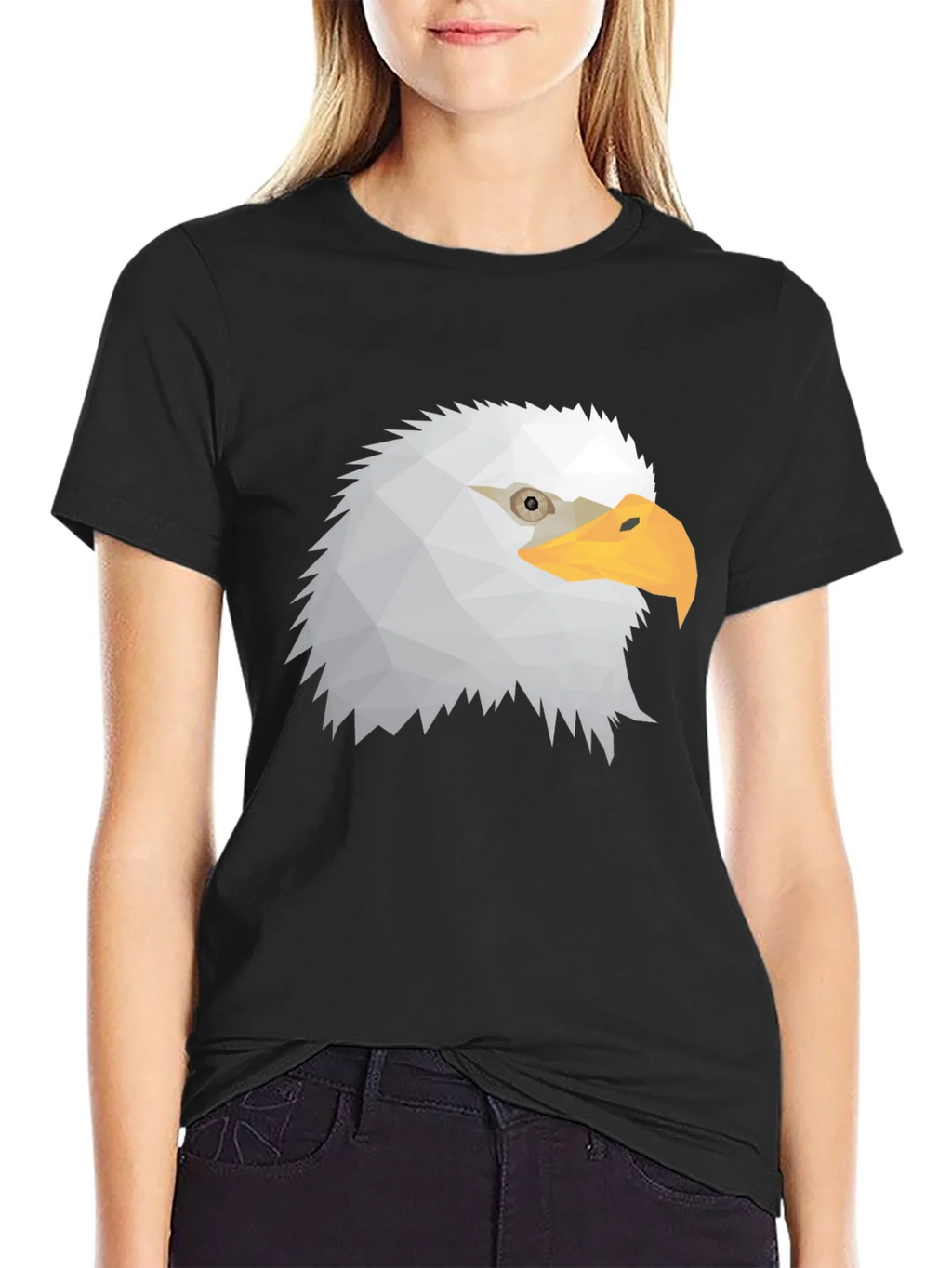 Geometric Eagle Head Graphic Tee - Black