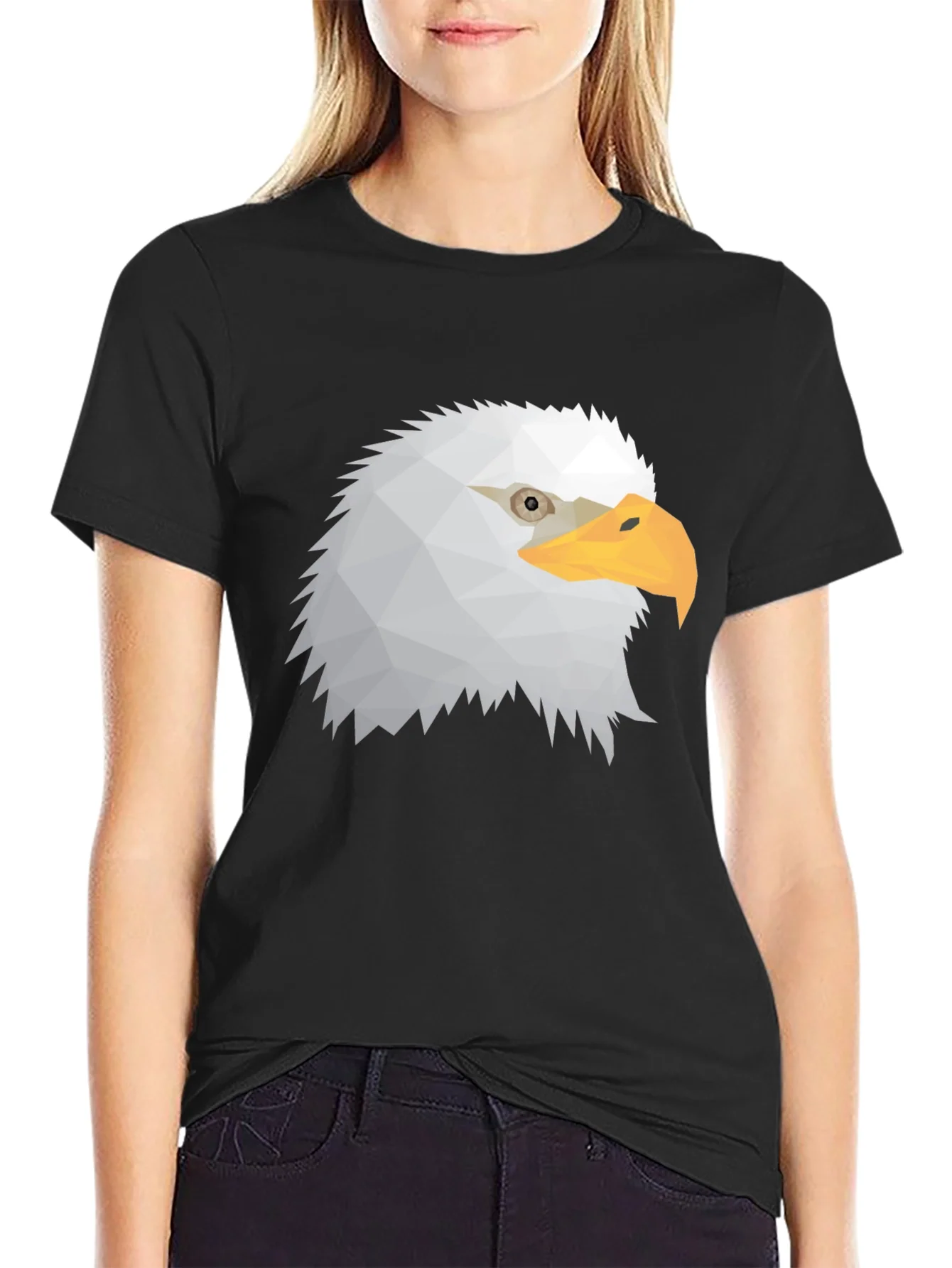 Geometric Eagle Head Graphic Tee - Black