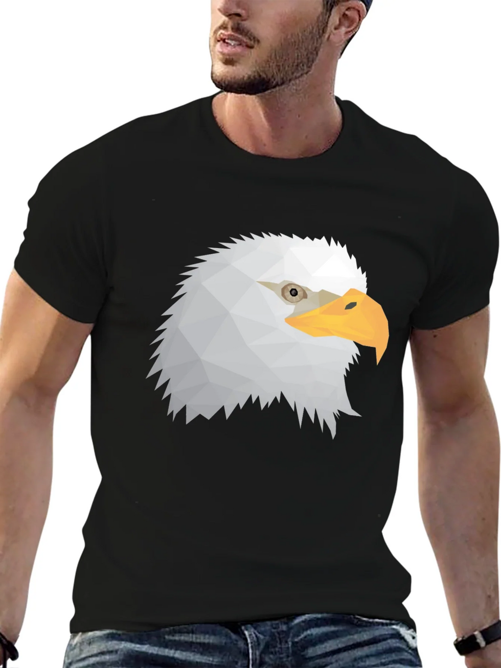 Geometric Eagle Head Graphic Tee - Black
