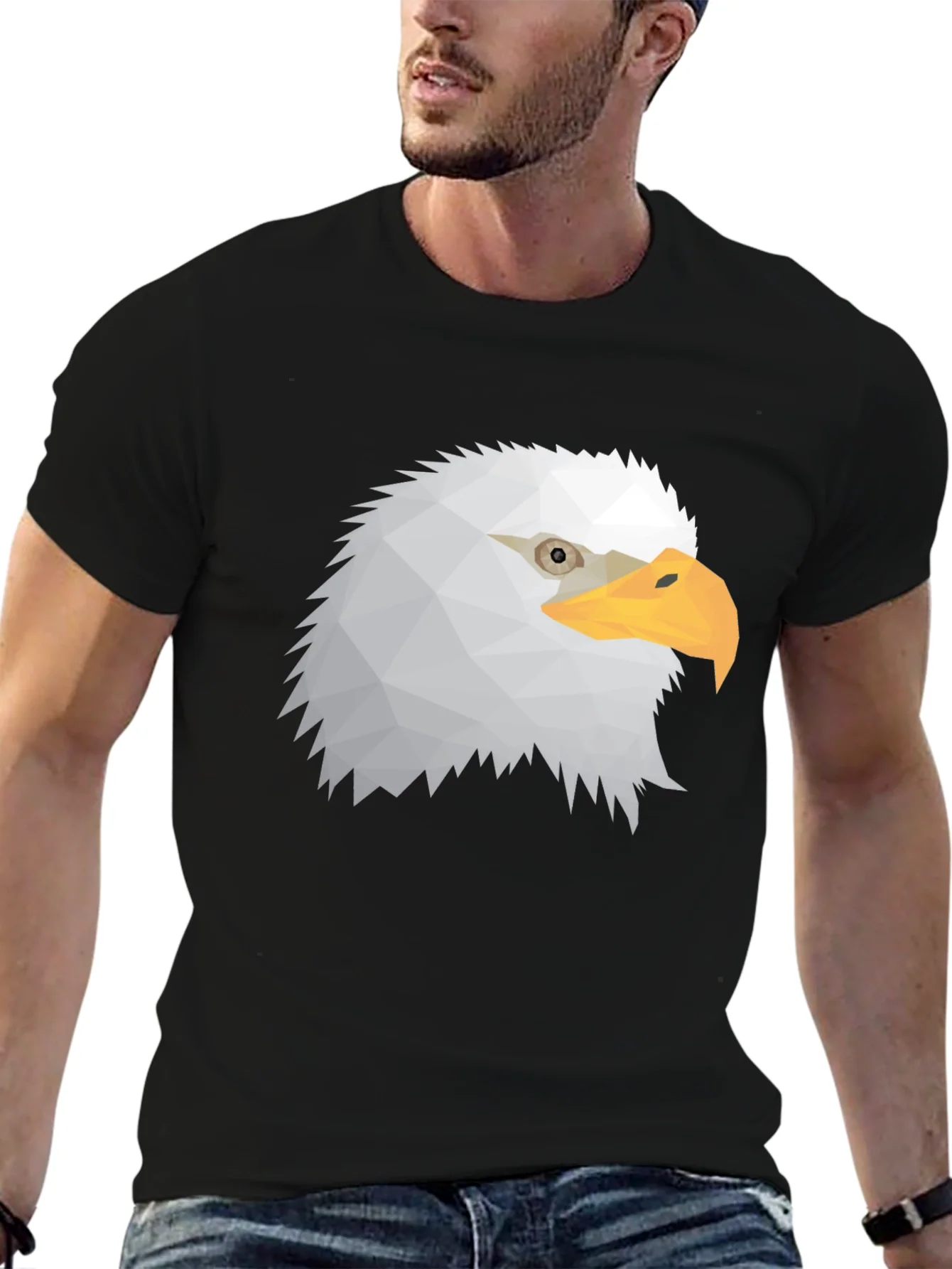 Geometric Eagle Head Graphic Tee - Black