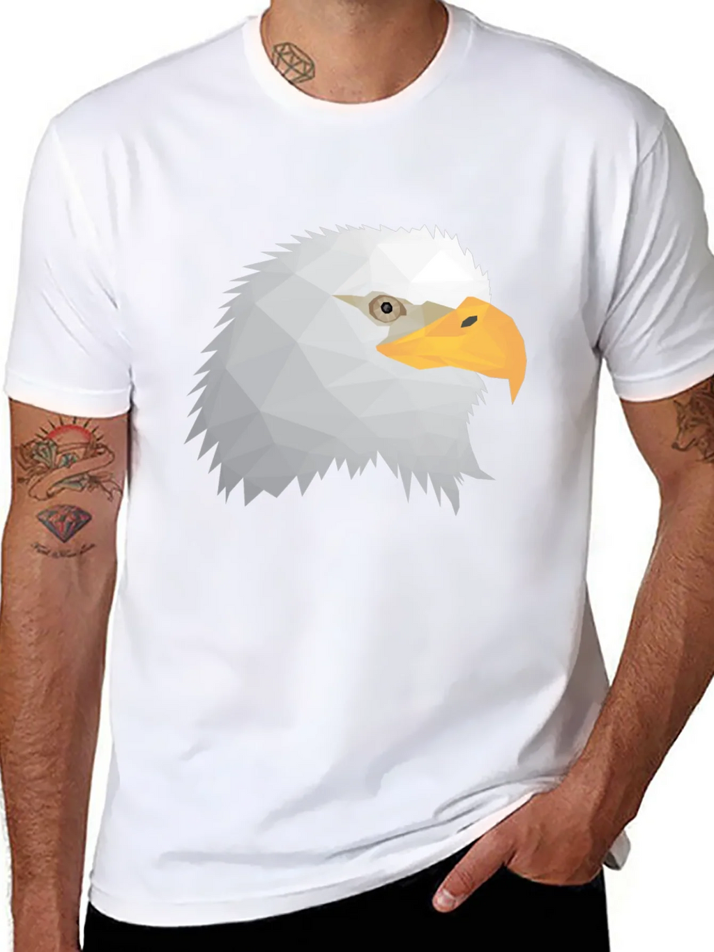 Geometric Eagle Head Graphic Tee - Black