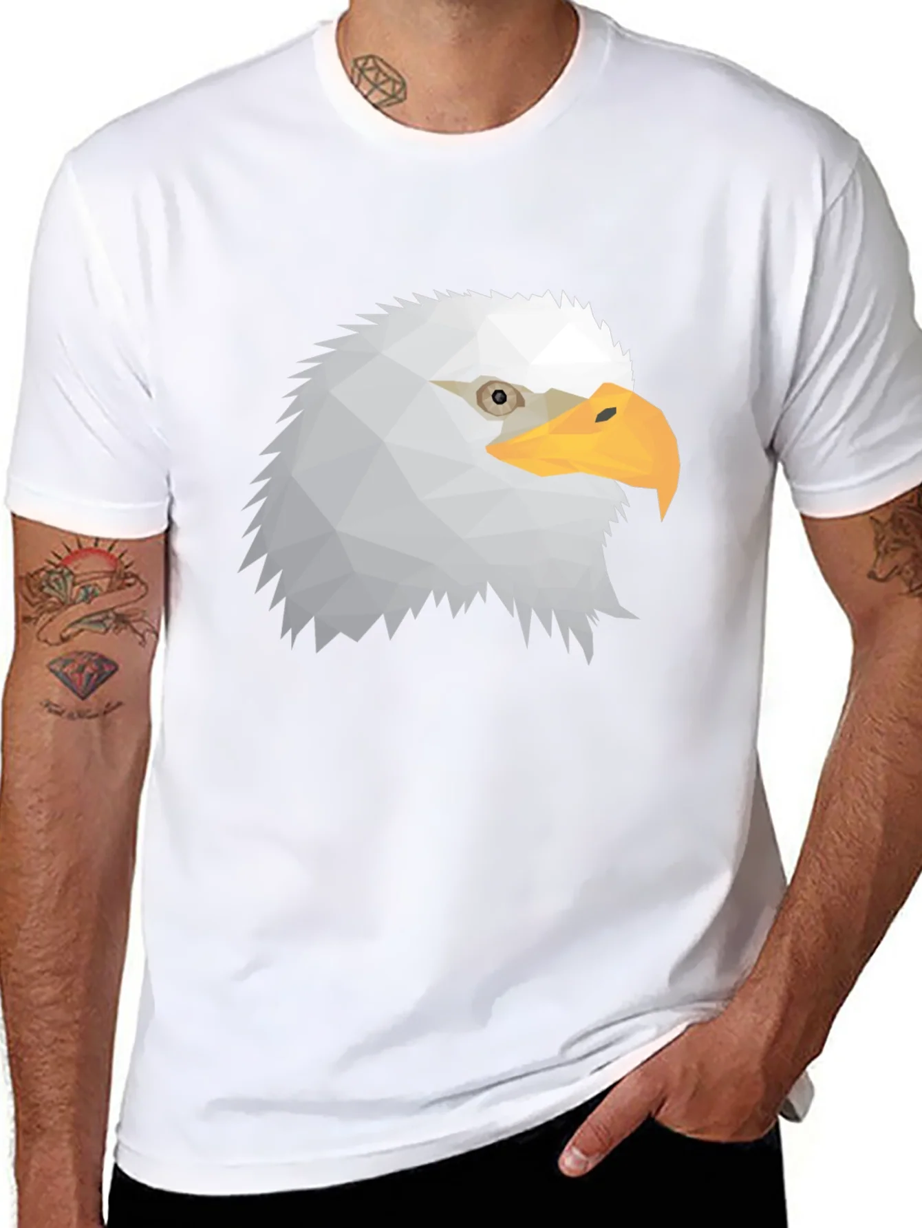 Geometric Eagle Head Graphic Tee - Black