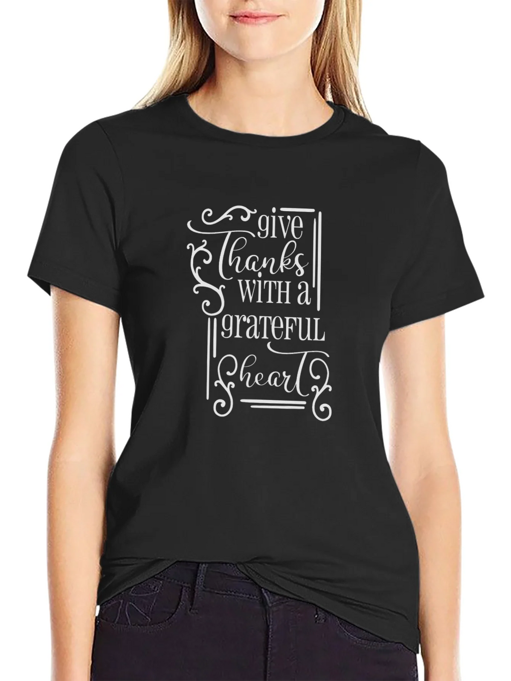 Give Thanks Grateful Heart Black Graphic Tee