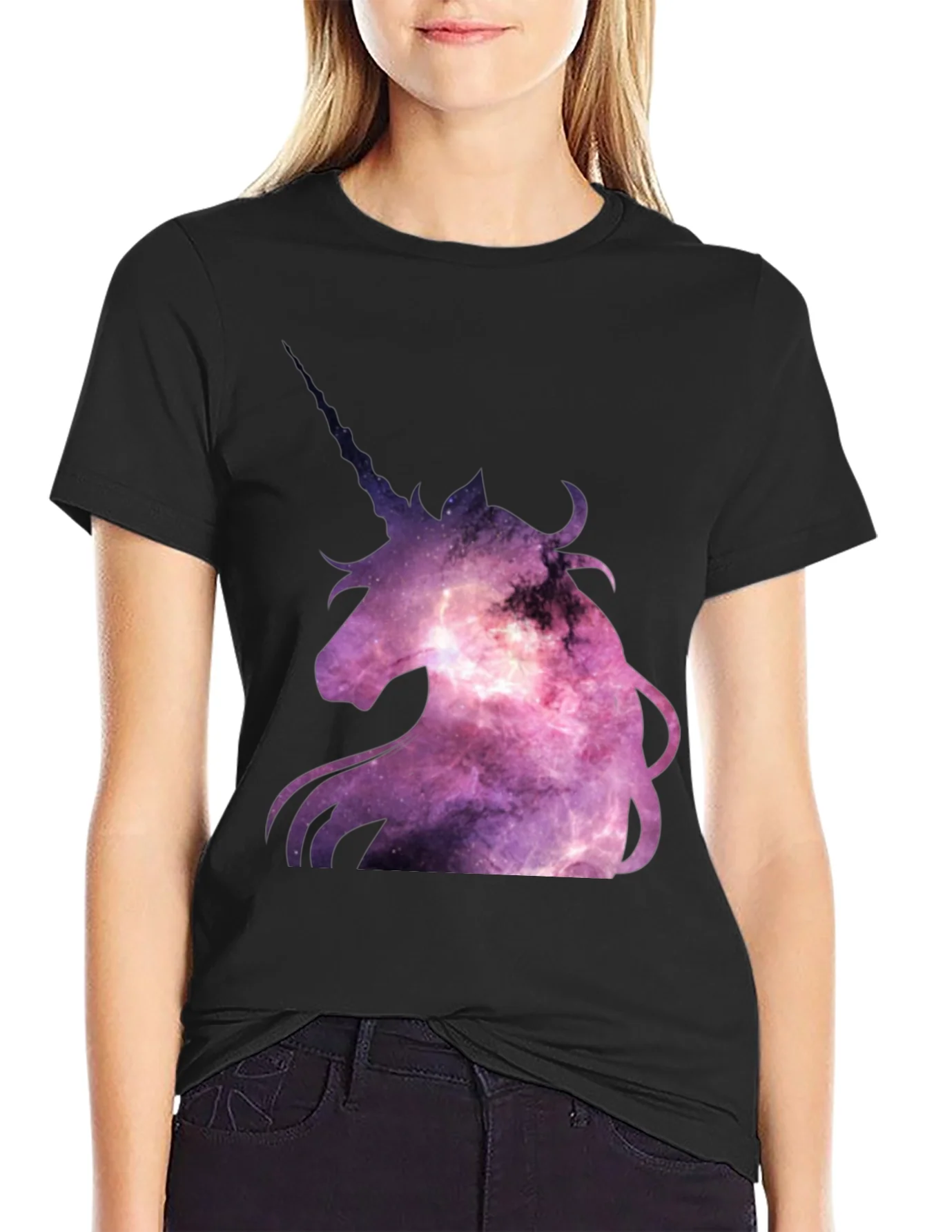 Unicorn Galaxy Graphic Print Black T-Shirt