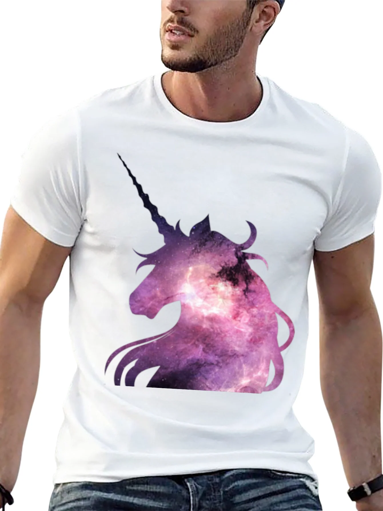 Unicorn Galaxy Graphic Print Black T-Shirt