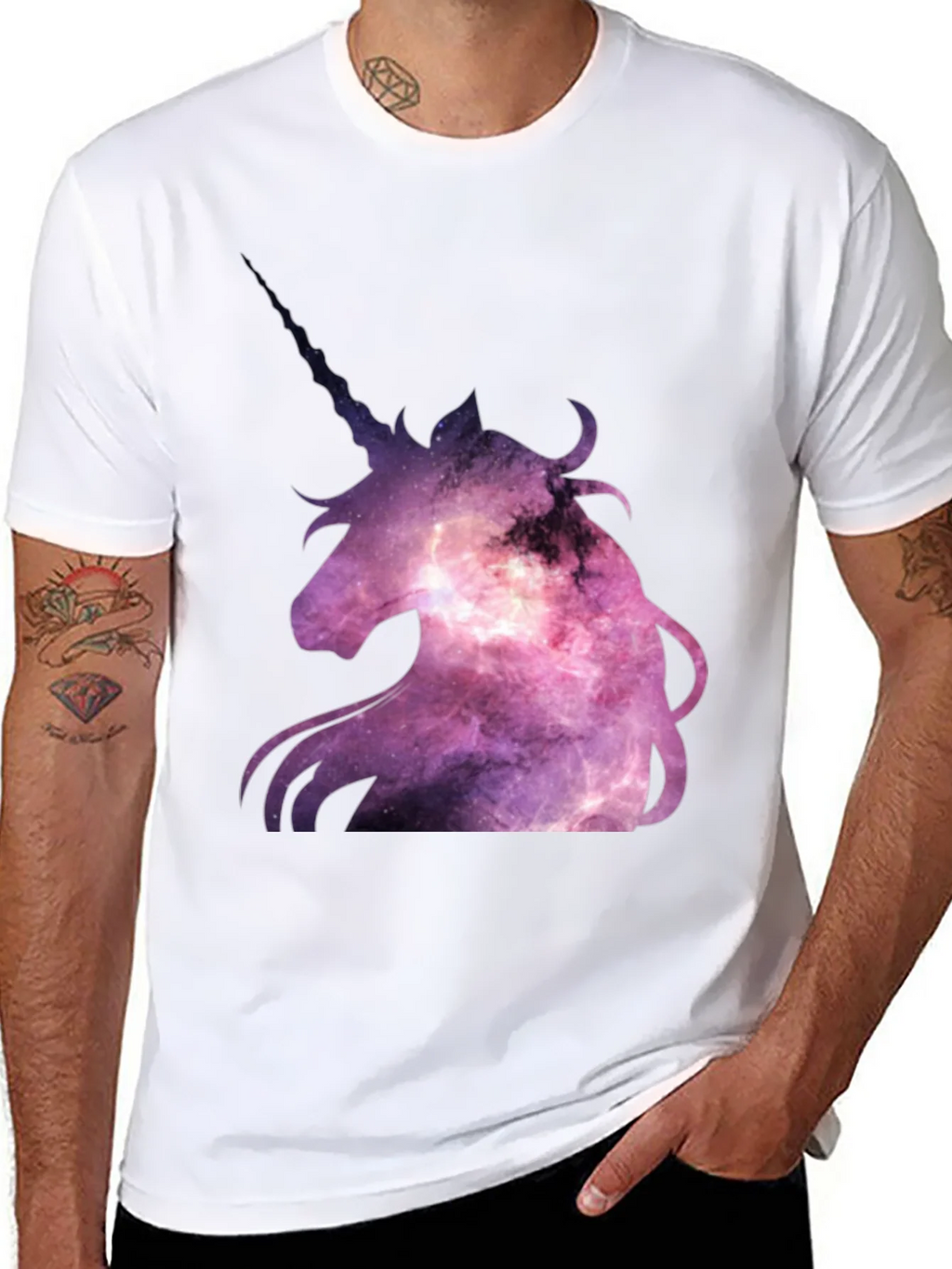 Unicorn Galaxy Graphic Print Black T-Shirt