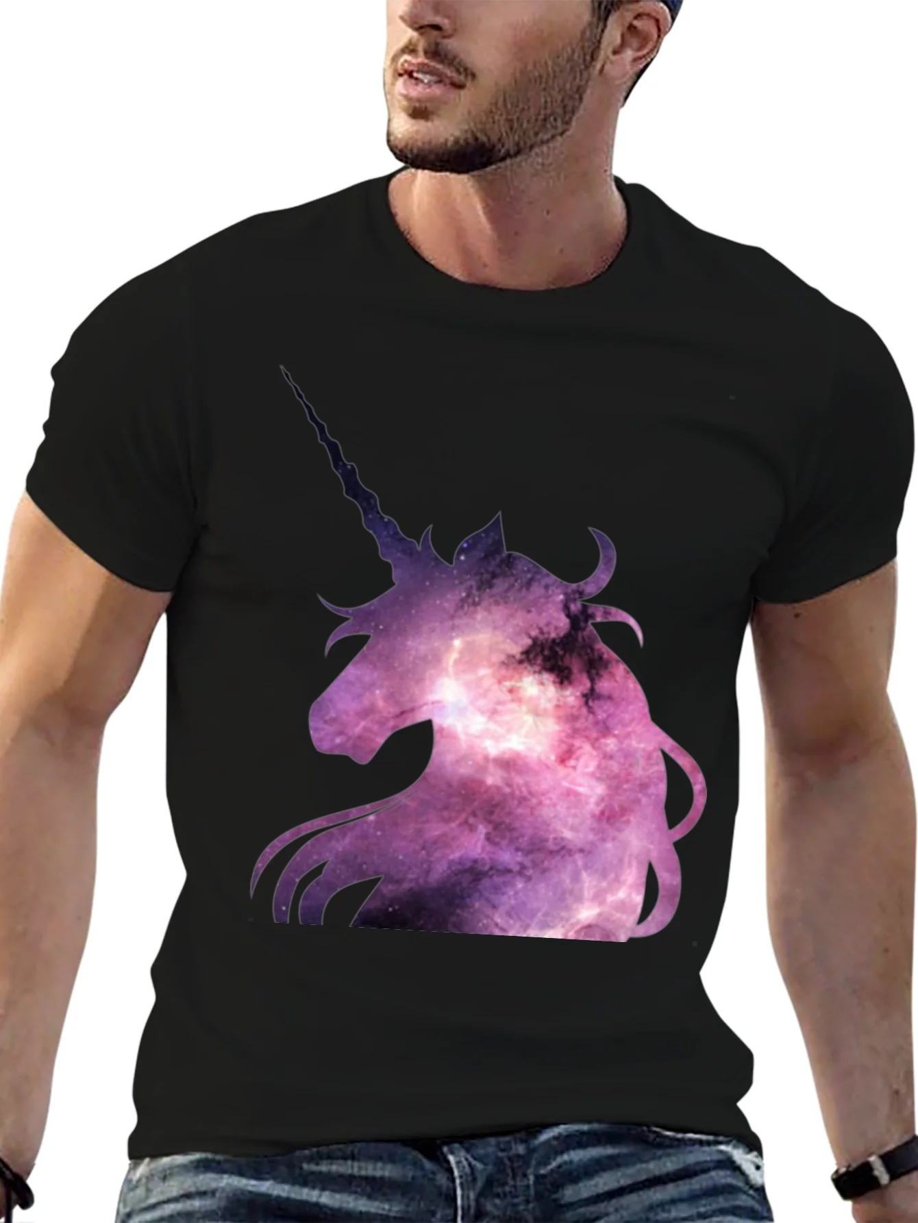 Unicorn Galaxy Graphic Print Black T-Shirt