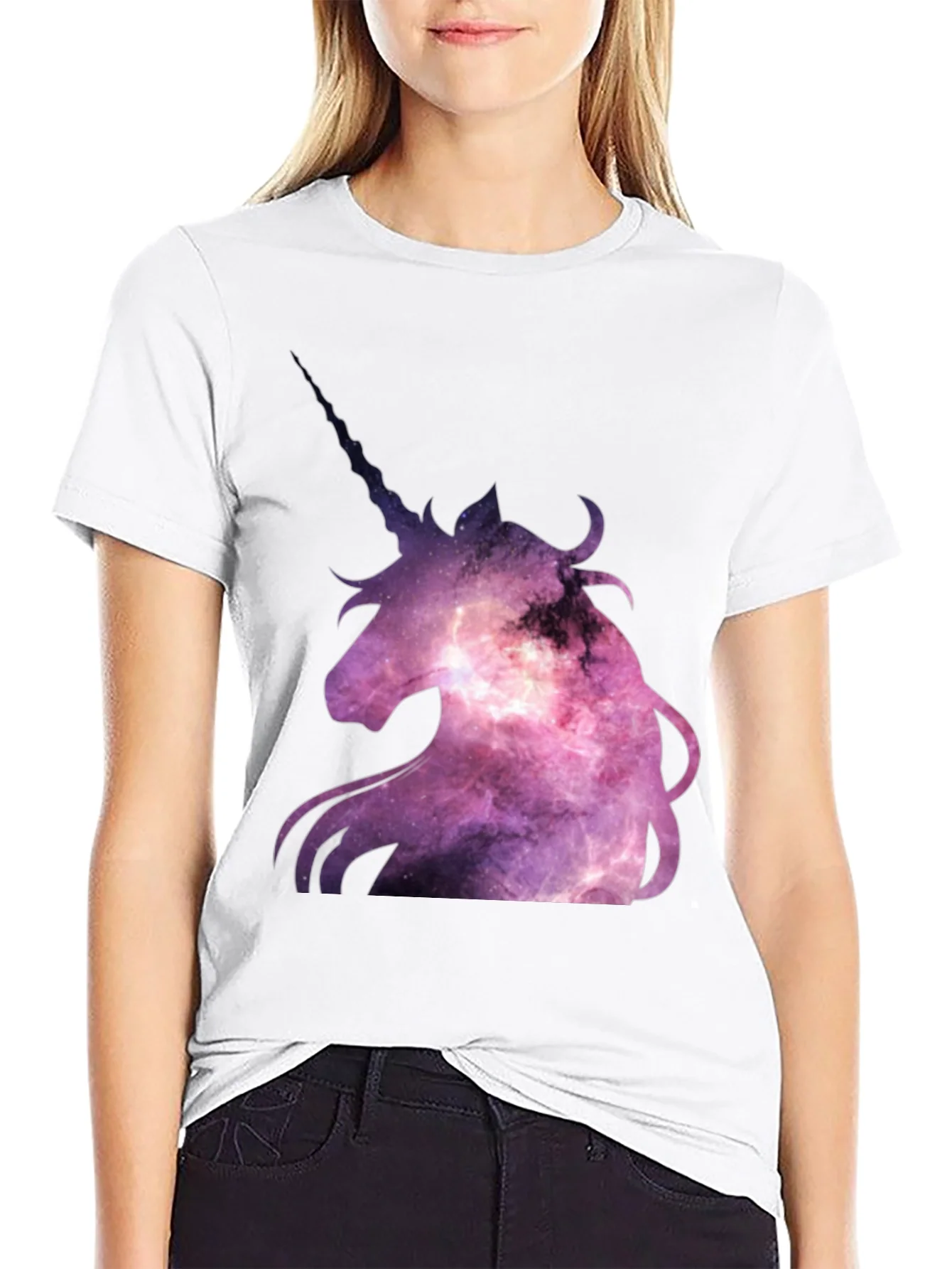 Unicorn Galaxy Graphic Print Black T-Shirt