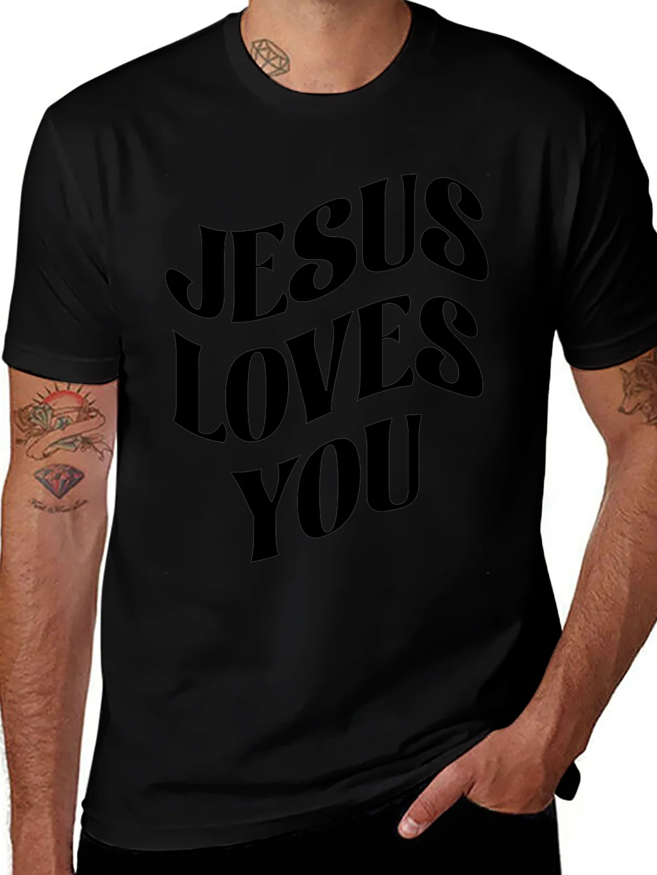 Jesus Loves You Black Graphic T-Shirt