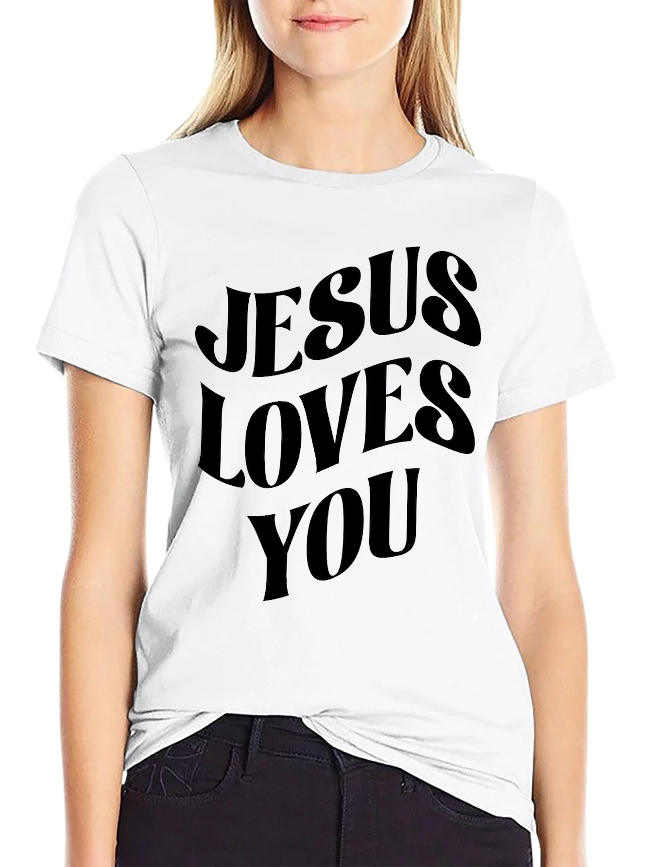 Jesus Loves You Black Graphic T-Shirt
