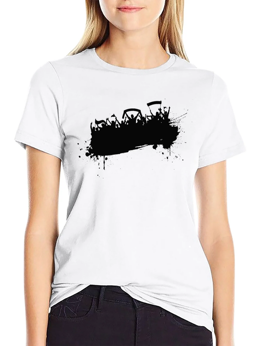 Black Graphic Tee - Crowd Silhouette Design