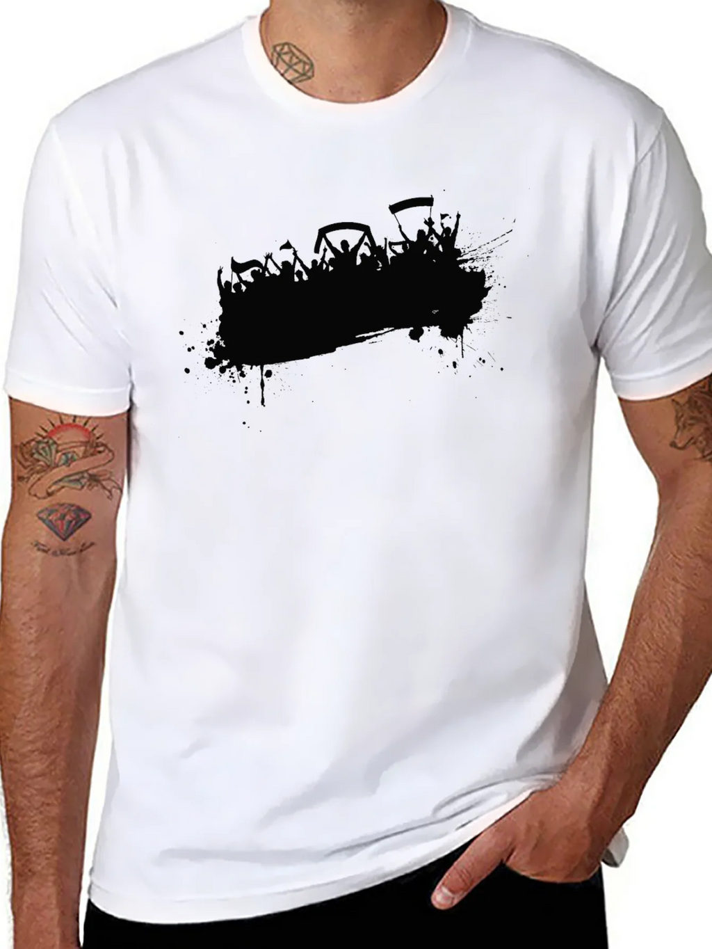 Black Graphic Tee - Crowd Silhouette Design