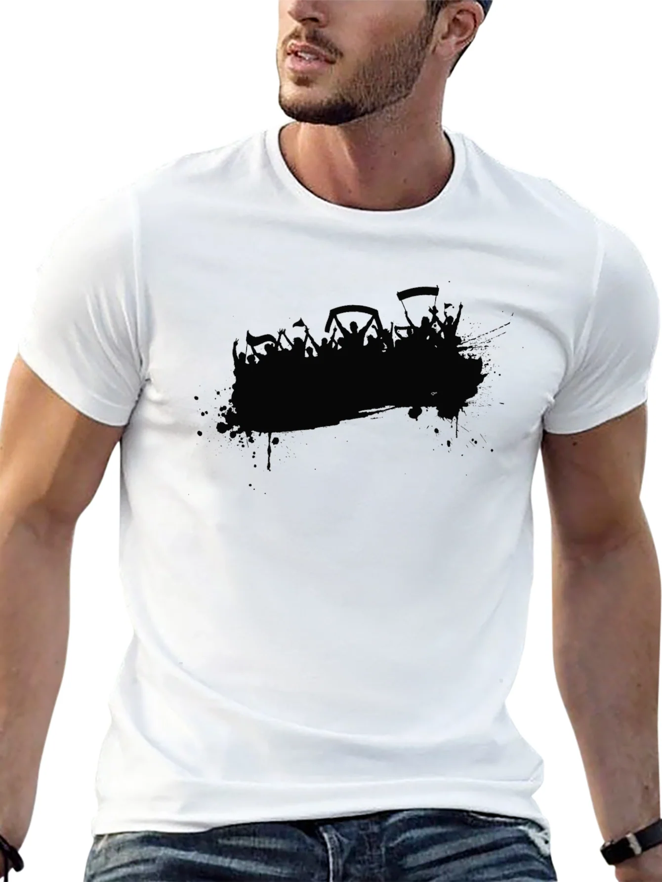 Black Graphic Tee - Crowd Silhouette Design