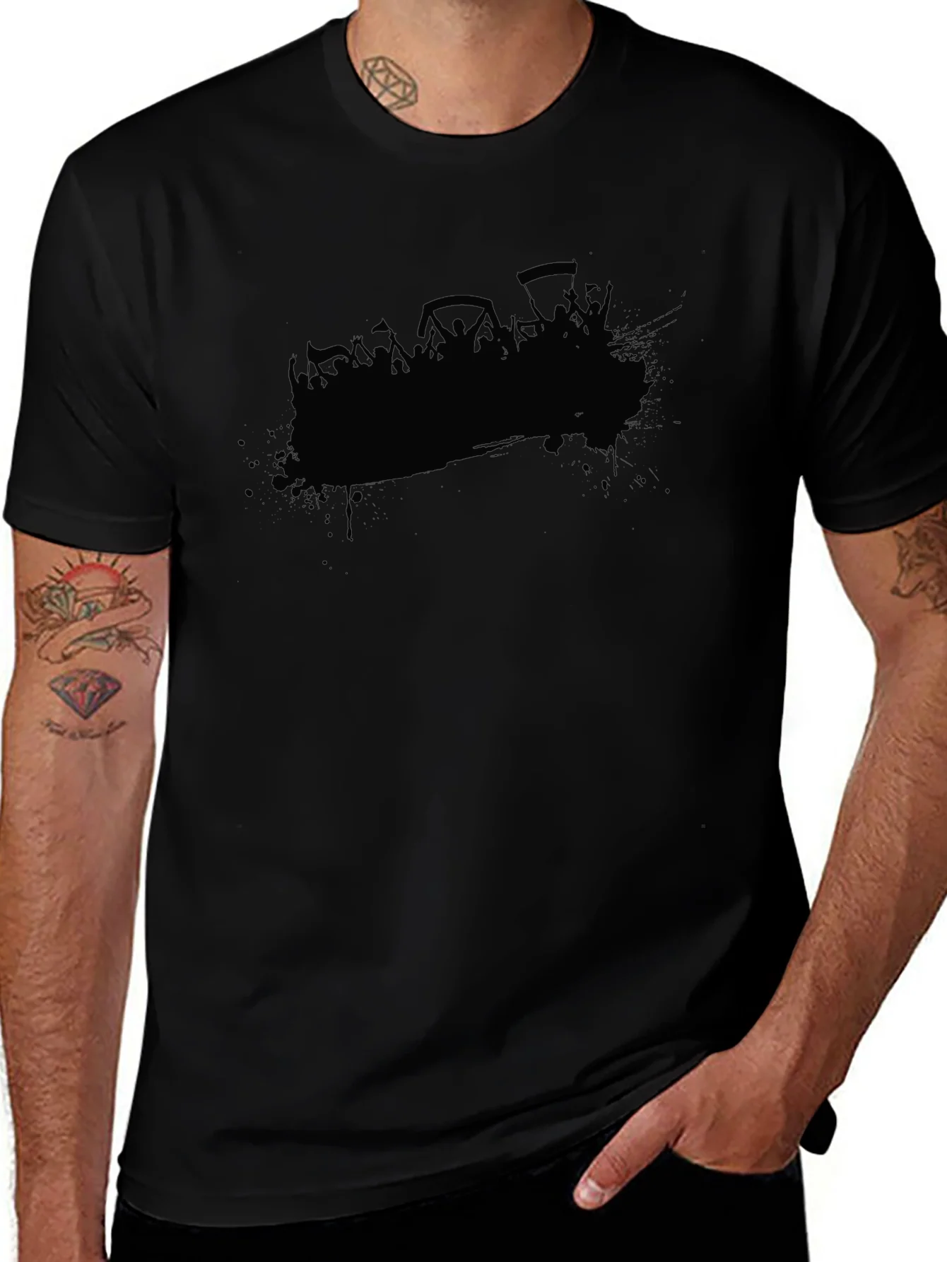 Black Graphic Tee - Crowd Silhouette Design