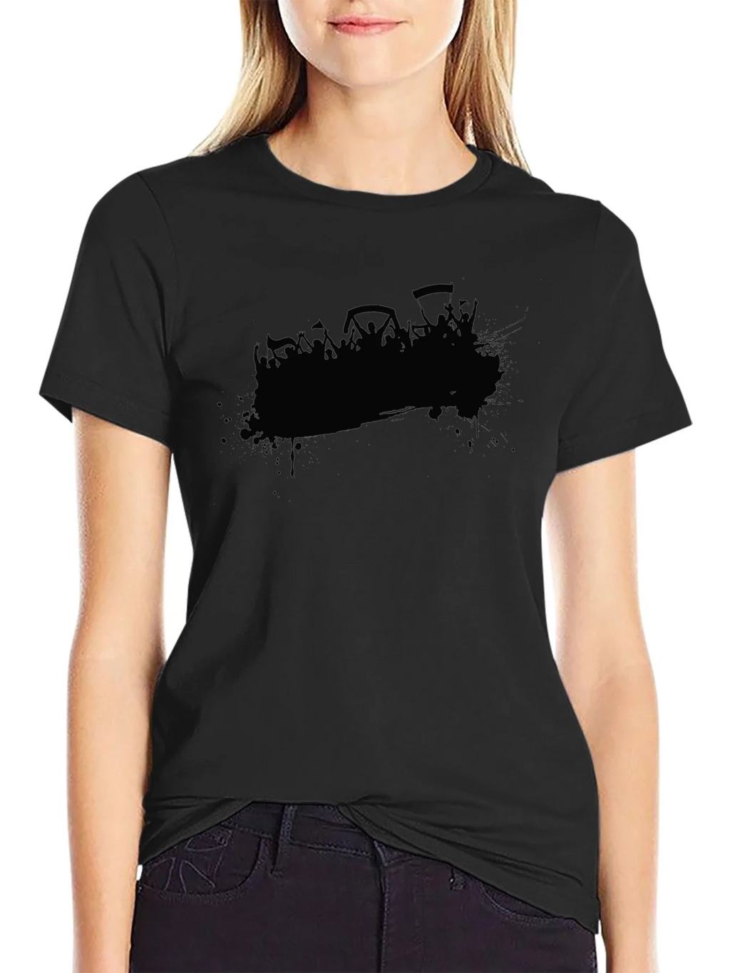 Black Graphic Tee - Crowd Silhouette Design