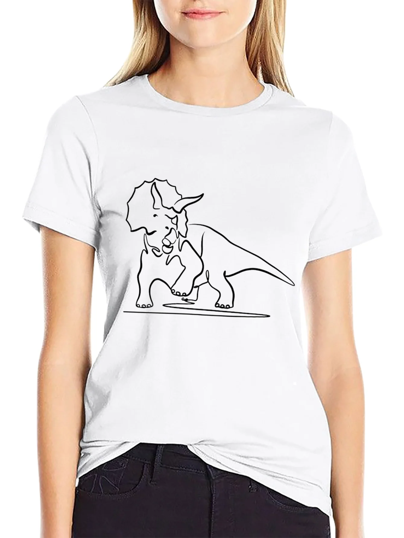 Triceratops Outline Graphic Tee - Casual Style