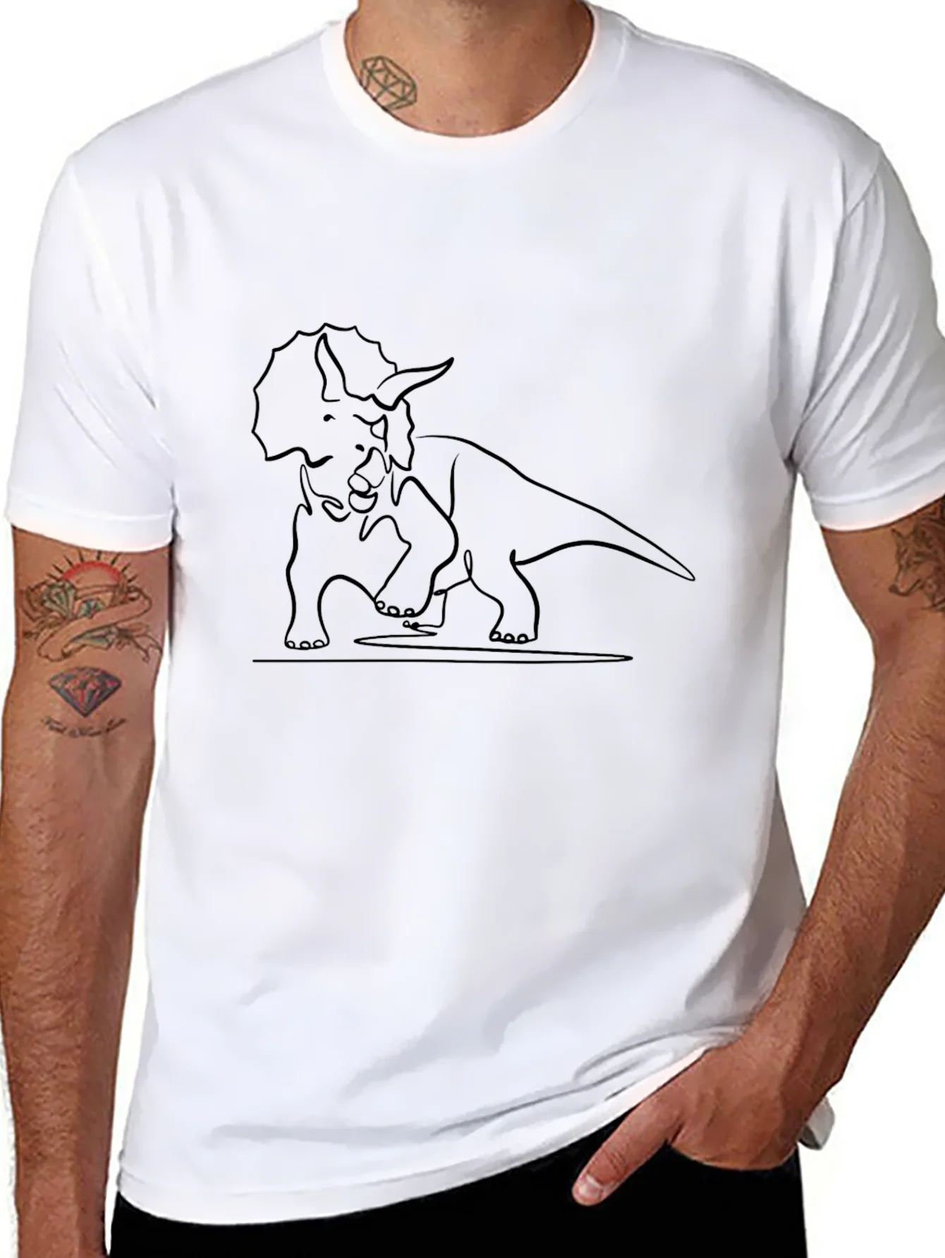Triceratops Outline Graphic Tee - Casual Style