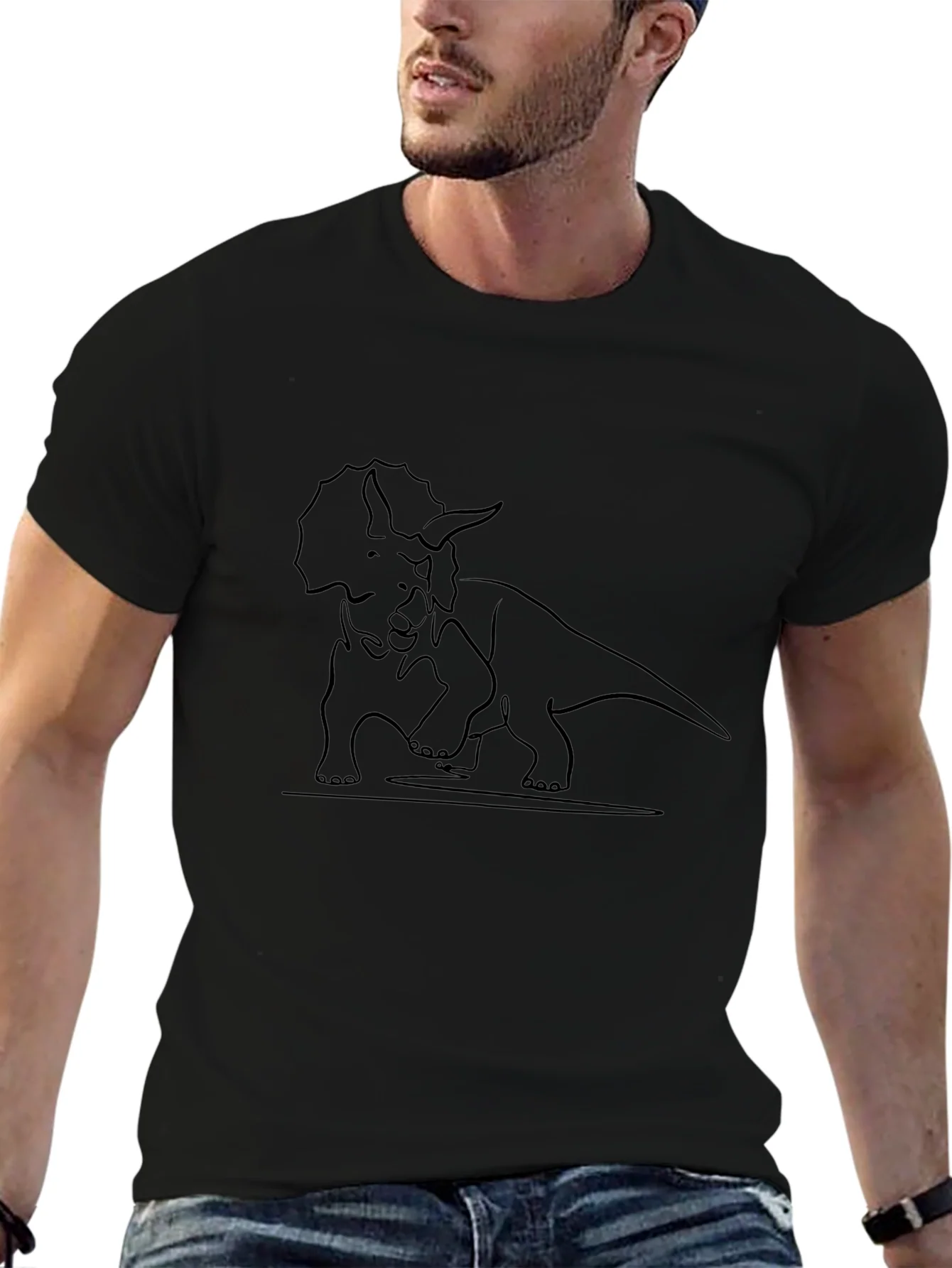 Triceratops Outline Graphic Tee - Casual Style